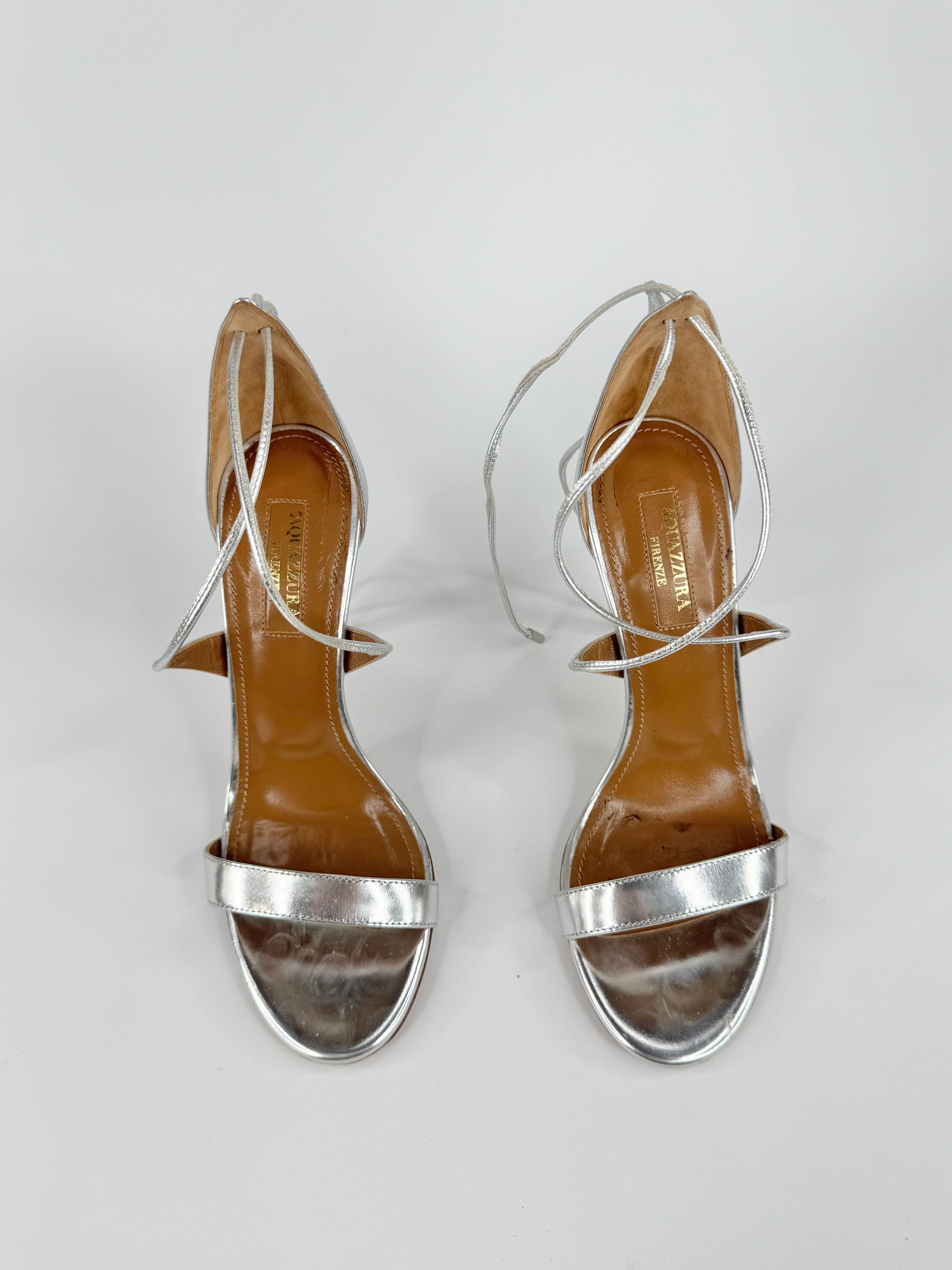 Aquazurra Silver Specchio ‘Linda’ Sleek Tie Stilettos - EU35