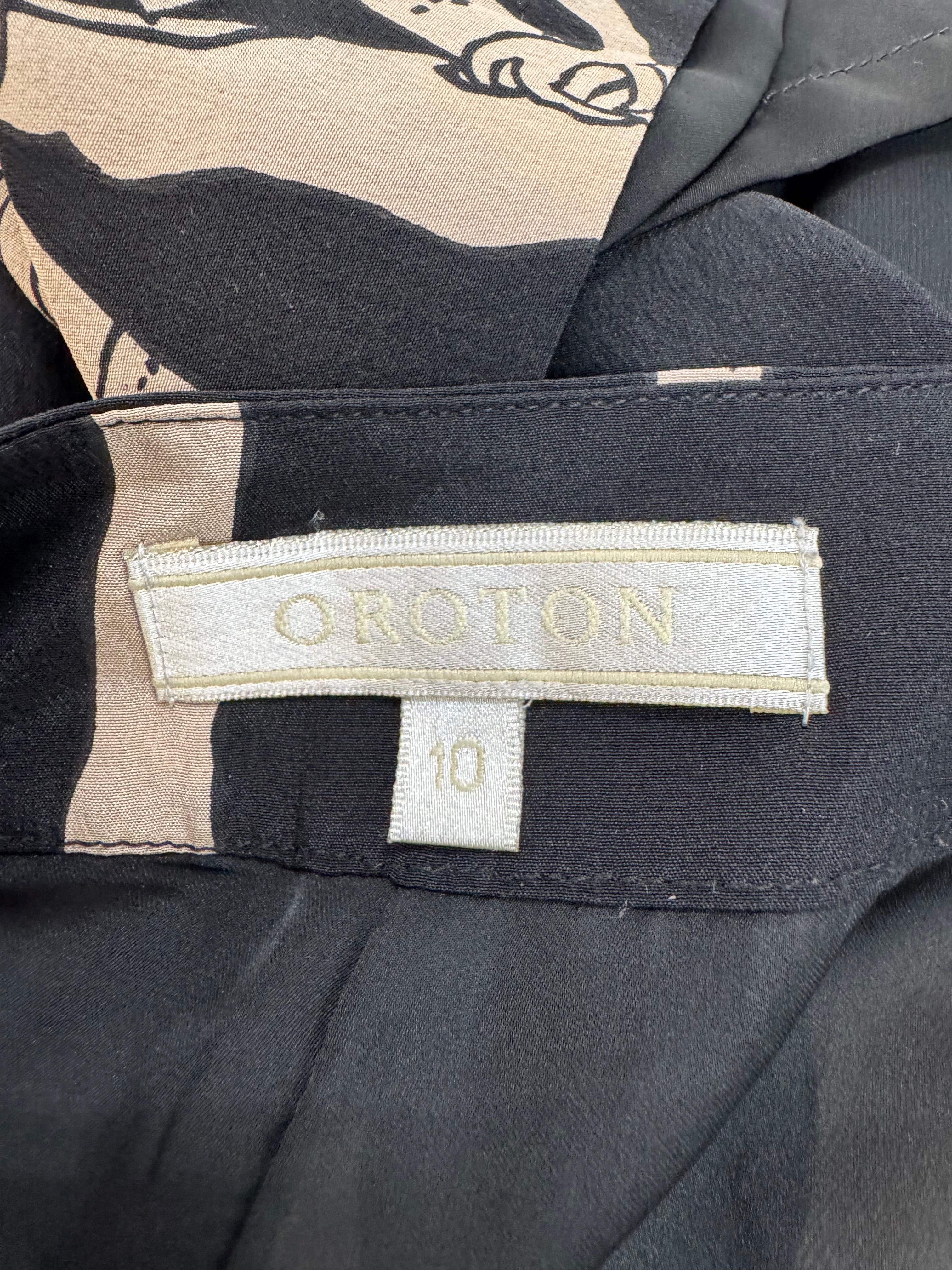 Oroton Black Cockatoo Pattern Silk Shorts - AU10