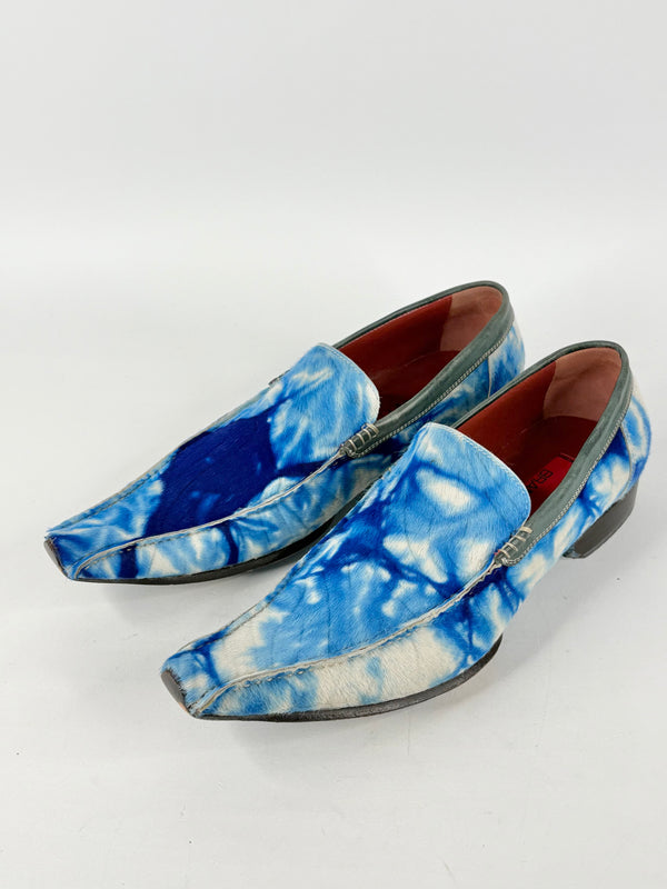 Brando Blue 'Calispo' Ponyfur Leather Slip Ons - EU42