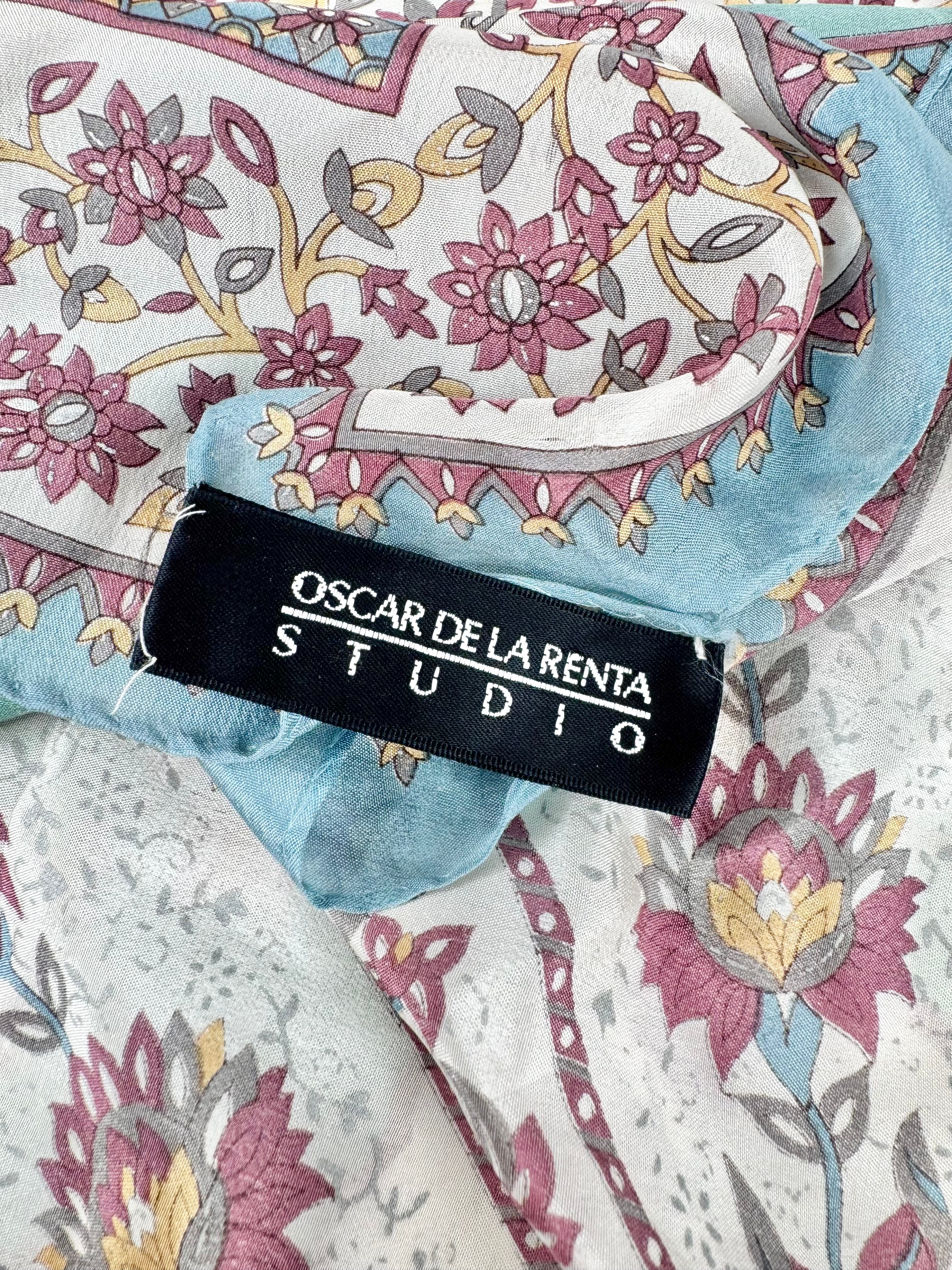 Oscar de la Renta Seafoam Silk Floral Pattern Scarf