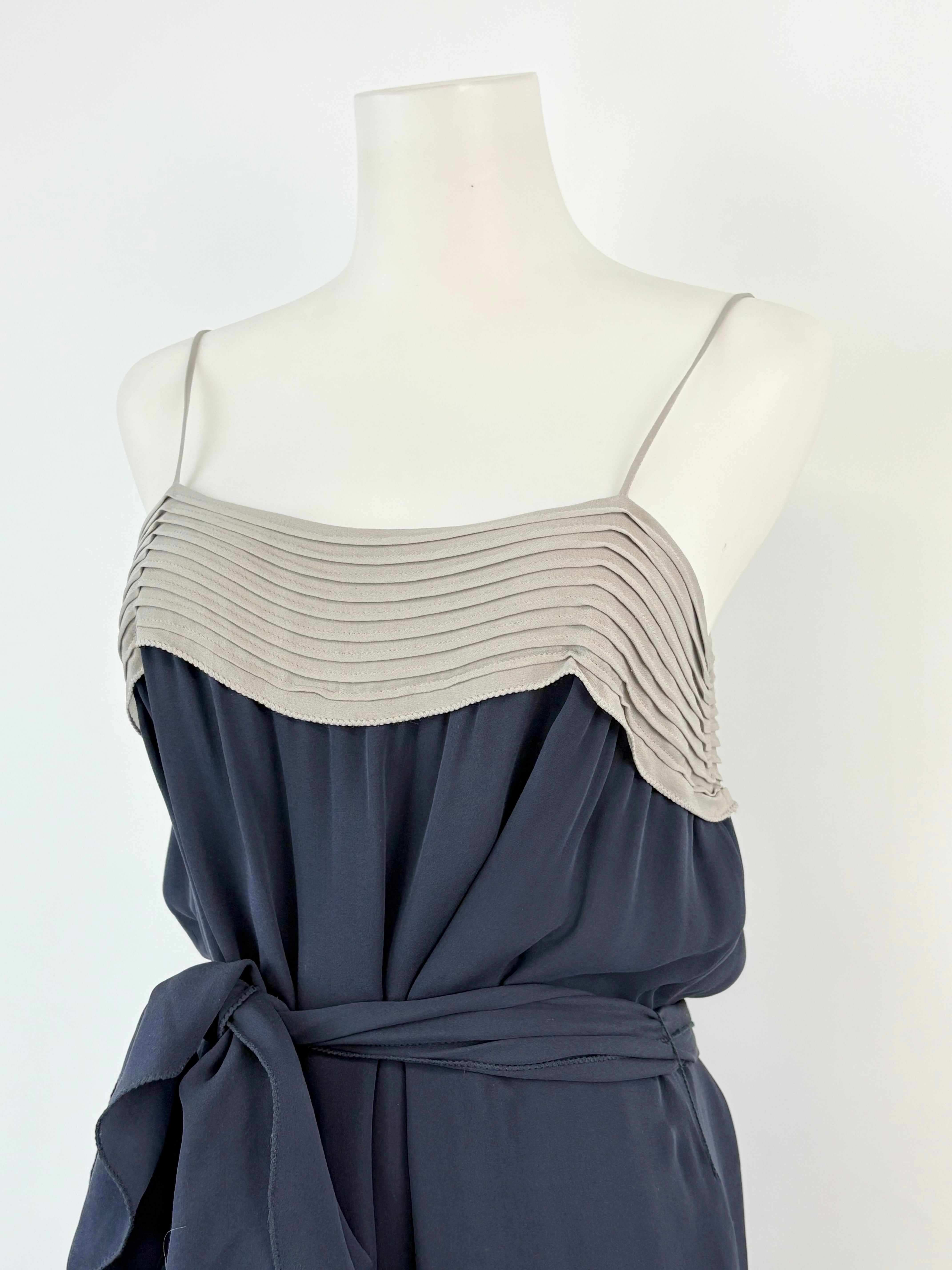 L'Agence Navy Blue & Grey Silk Shift Dress - AU8