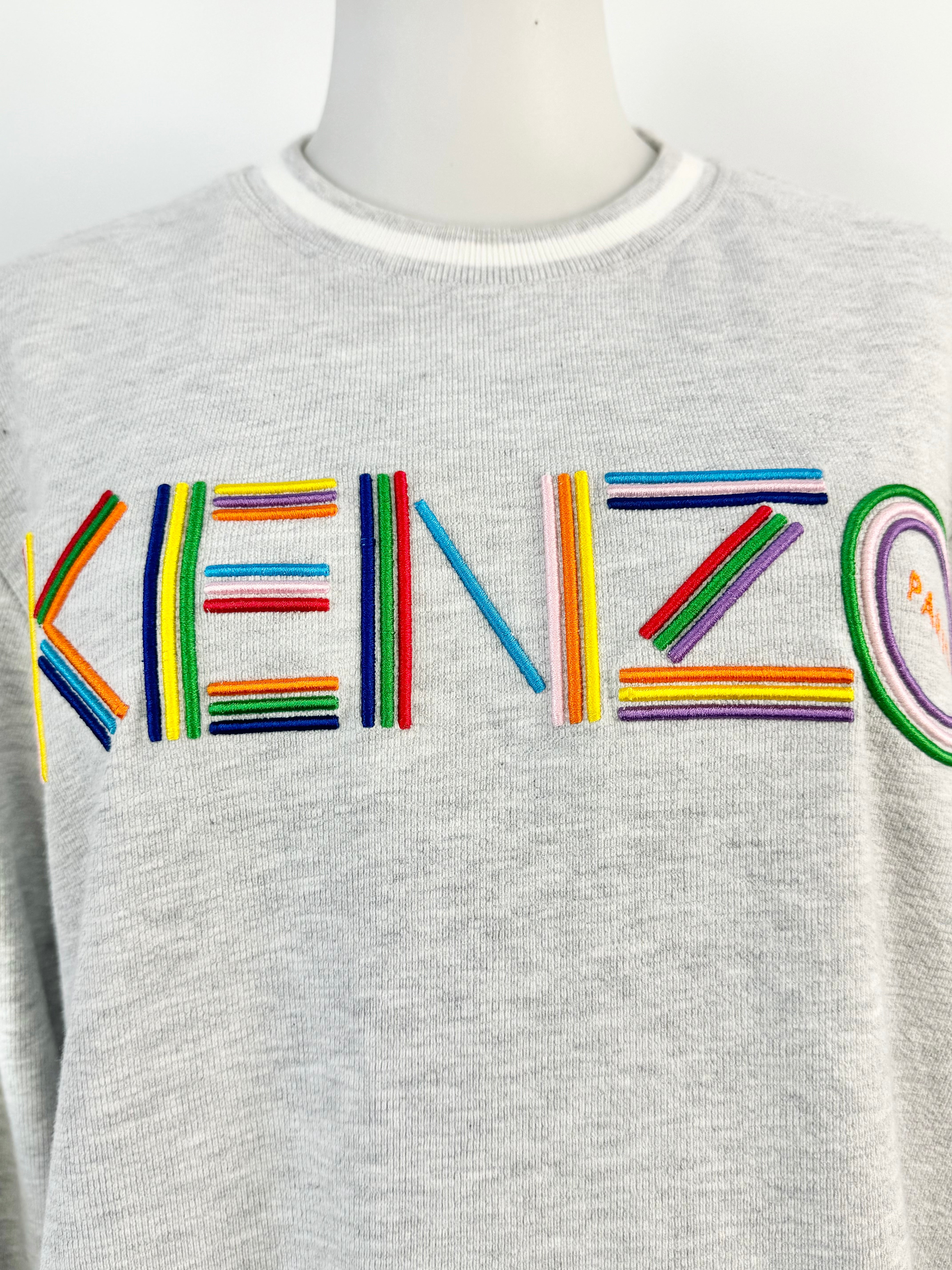 Kenzo Light Grey Rainbow Logo Sweater - AU8/10