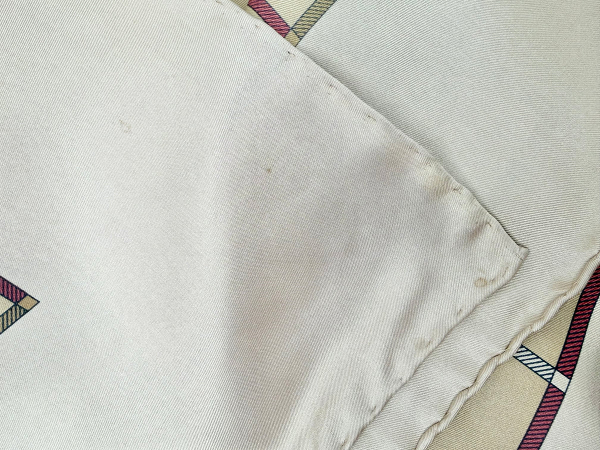 Vintage 60s Burberry Cream & Gold Square Silk Scarf