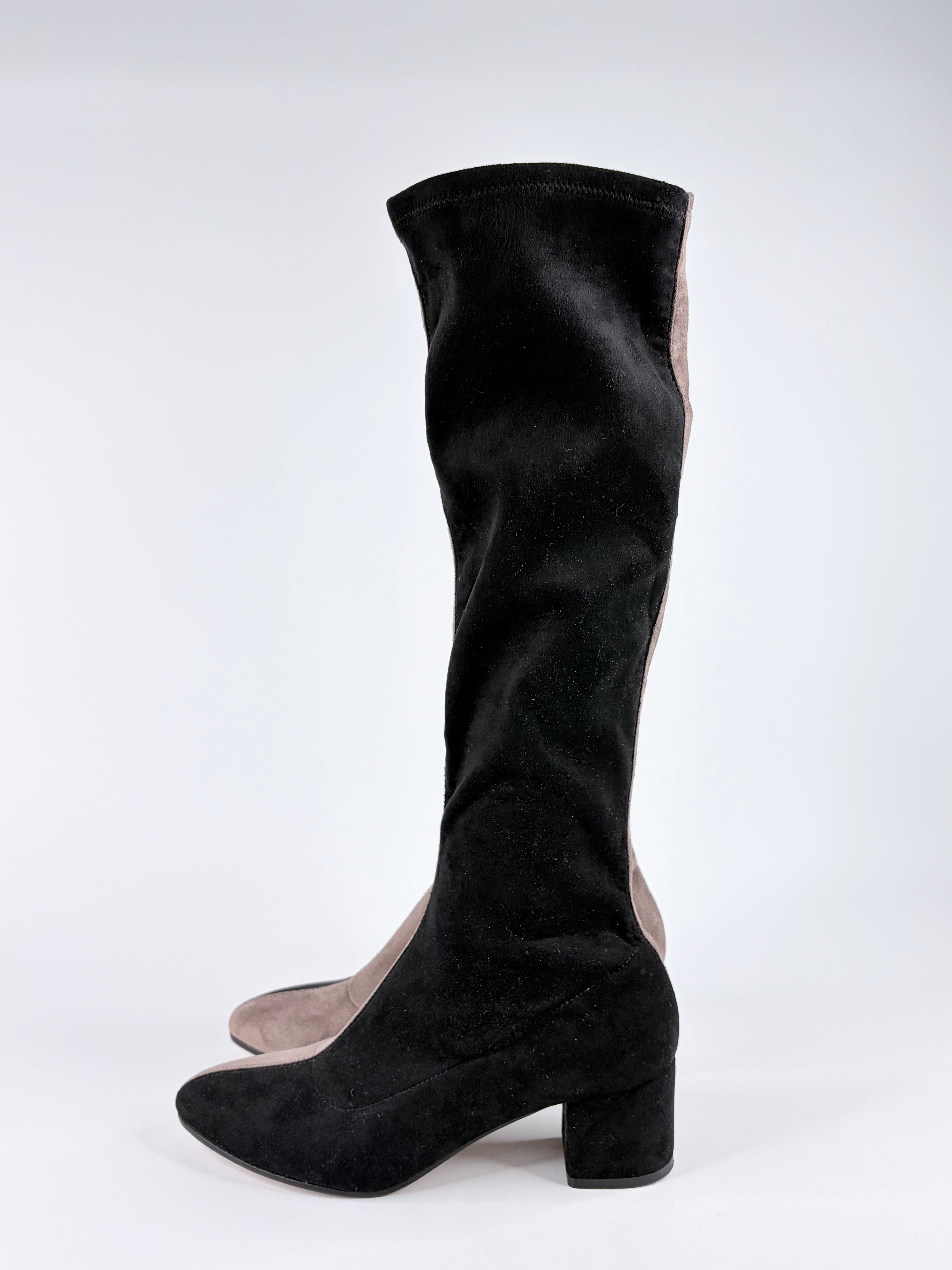 Habbot Taupe & Black Duotone Suede Knee High Boots - EU38