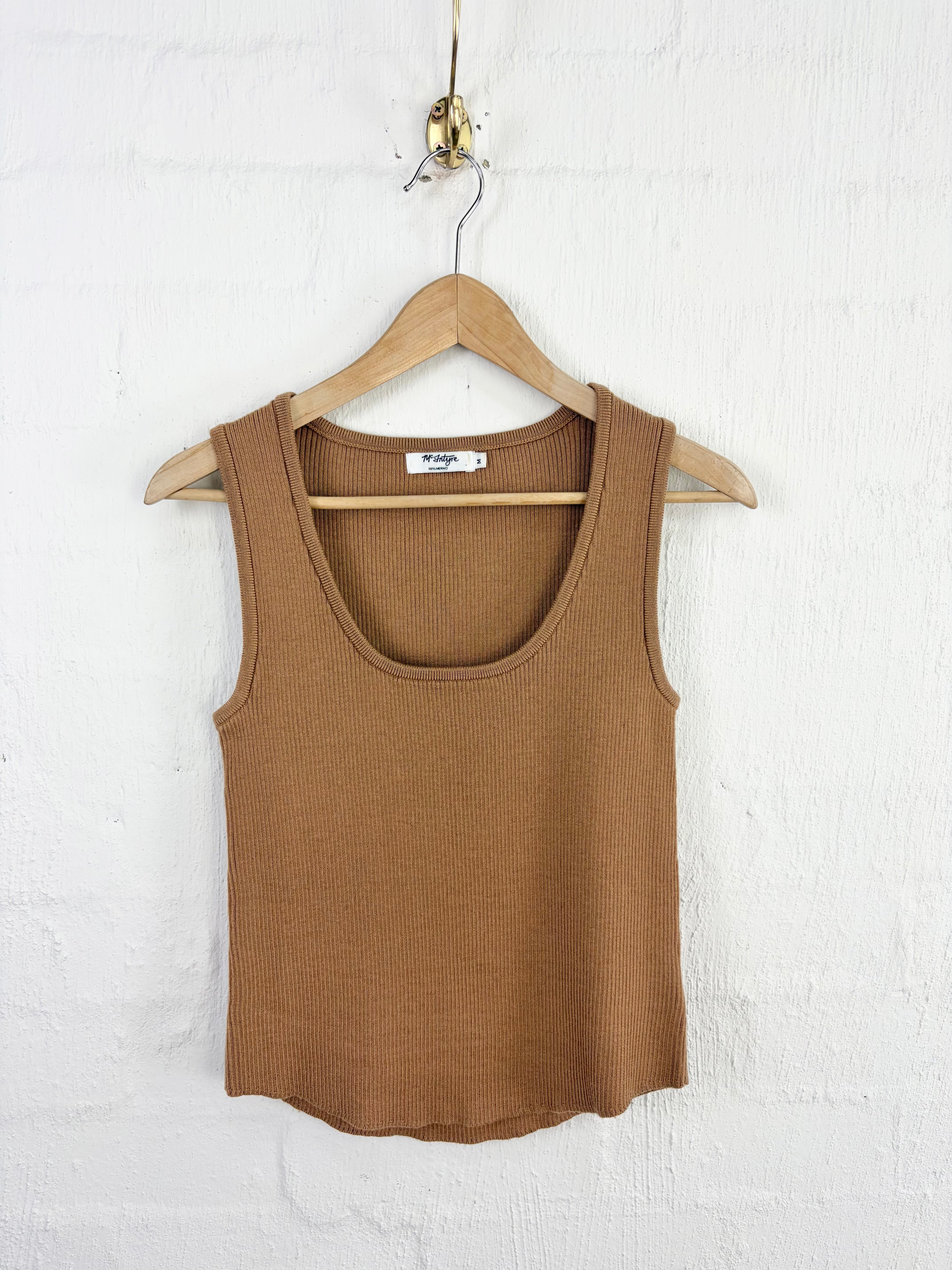 McIntyre Merino Khaki Scoop Neck Sleeveless Knit Top - AU10/12