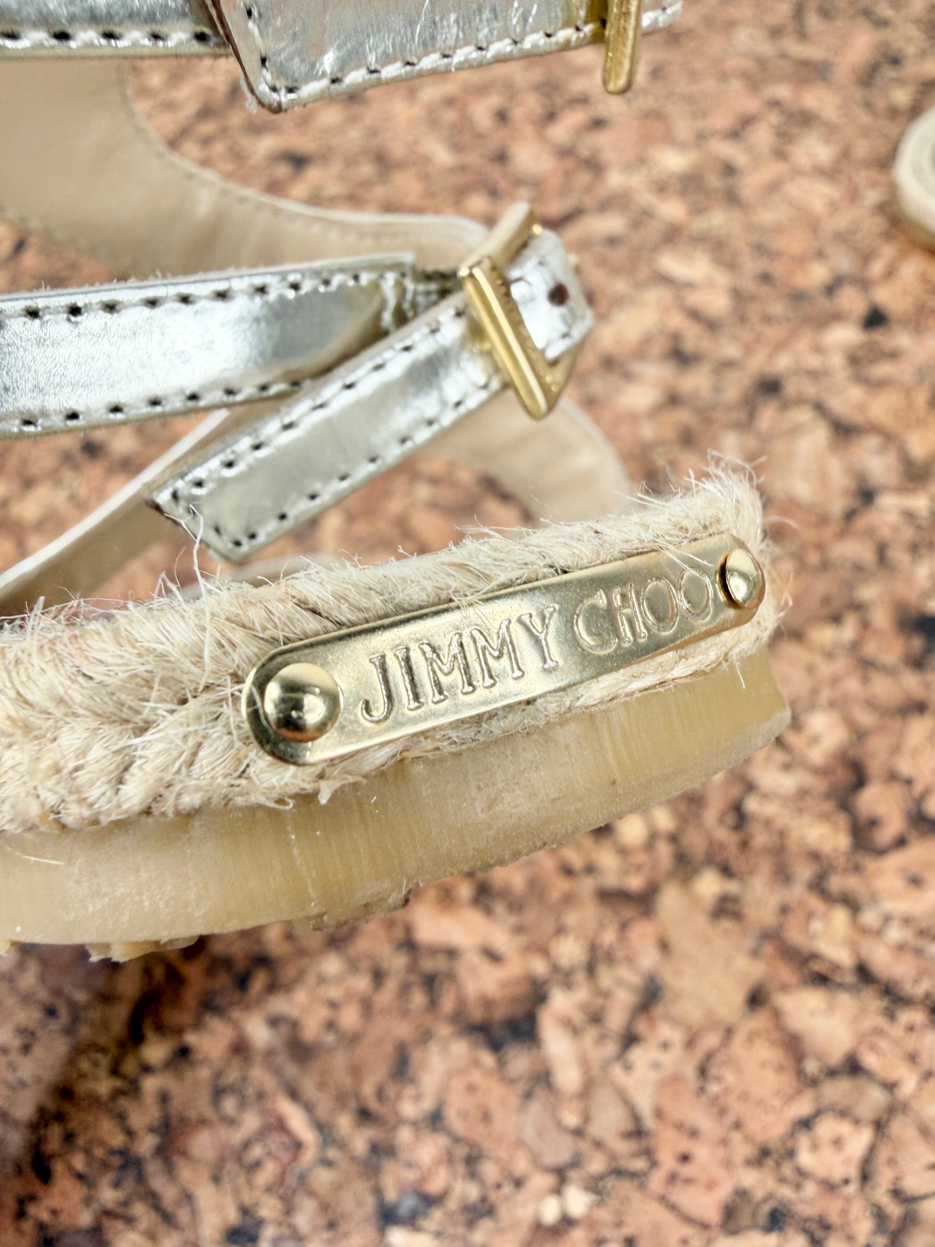 Jimmy Choo Metallic Silver Gladiator Sandal - EU38