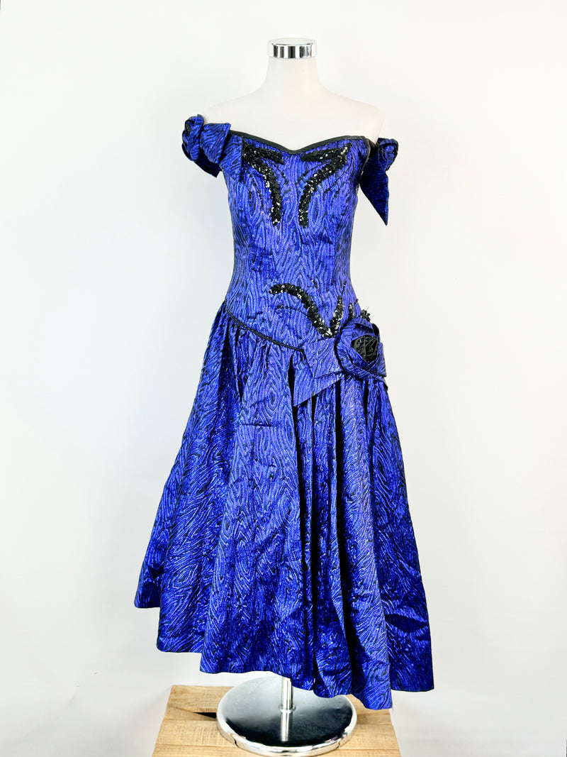 Vintage 70s Electric Blue Lurex Cocktail Dress - AU10