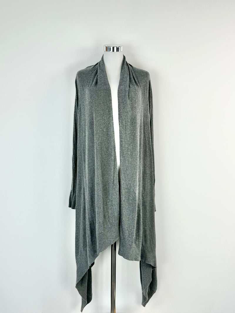 DKNY Grey Silk & Cashmere Blend Waterfall Cardigan - AU8