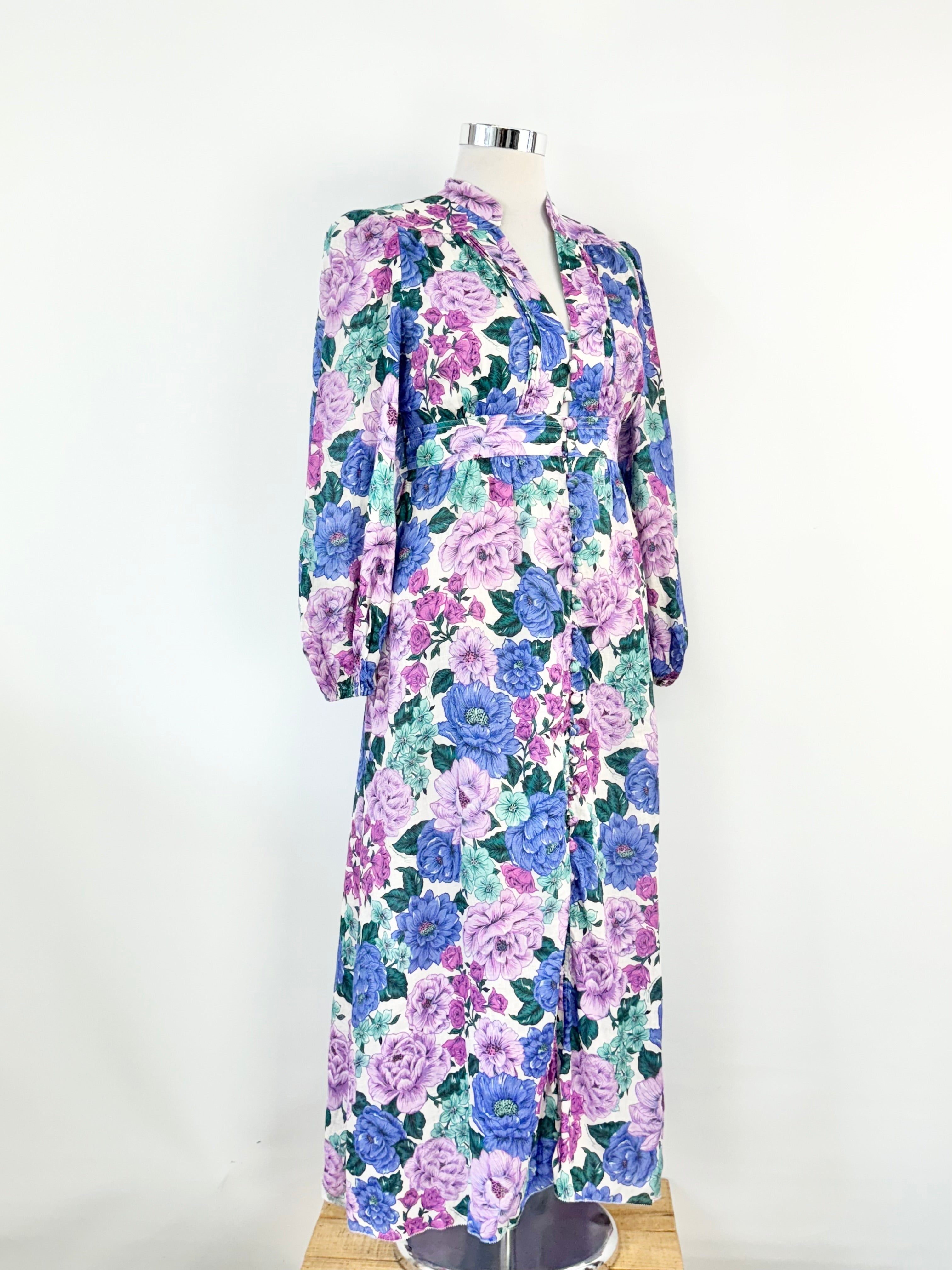 Zimmermann Purple & Blue Peony Pattern Linen Dress - AU12
