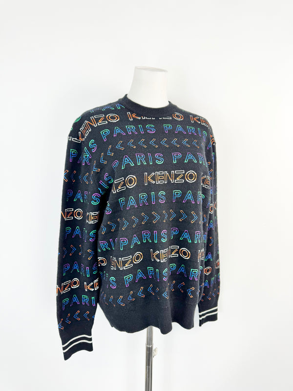 Kenzo Black Rainbow Logo Knitted Sweater - M
