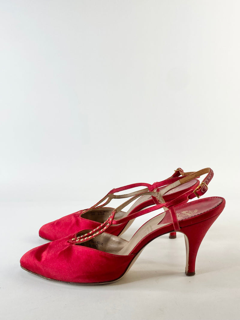 Vintage Blood Red Jewel Studded Stilettos - EU37/38