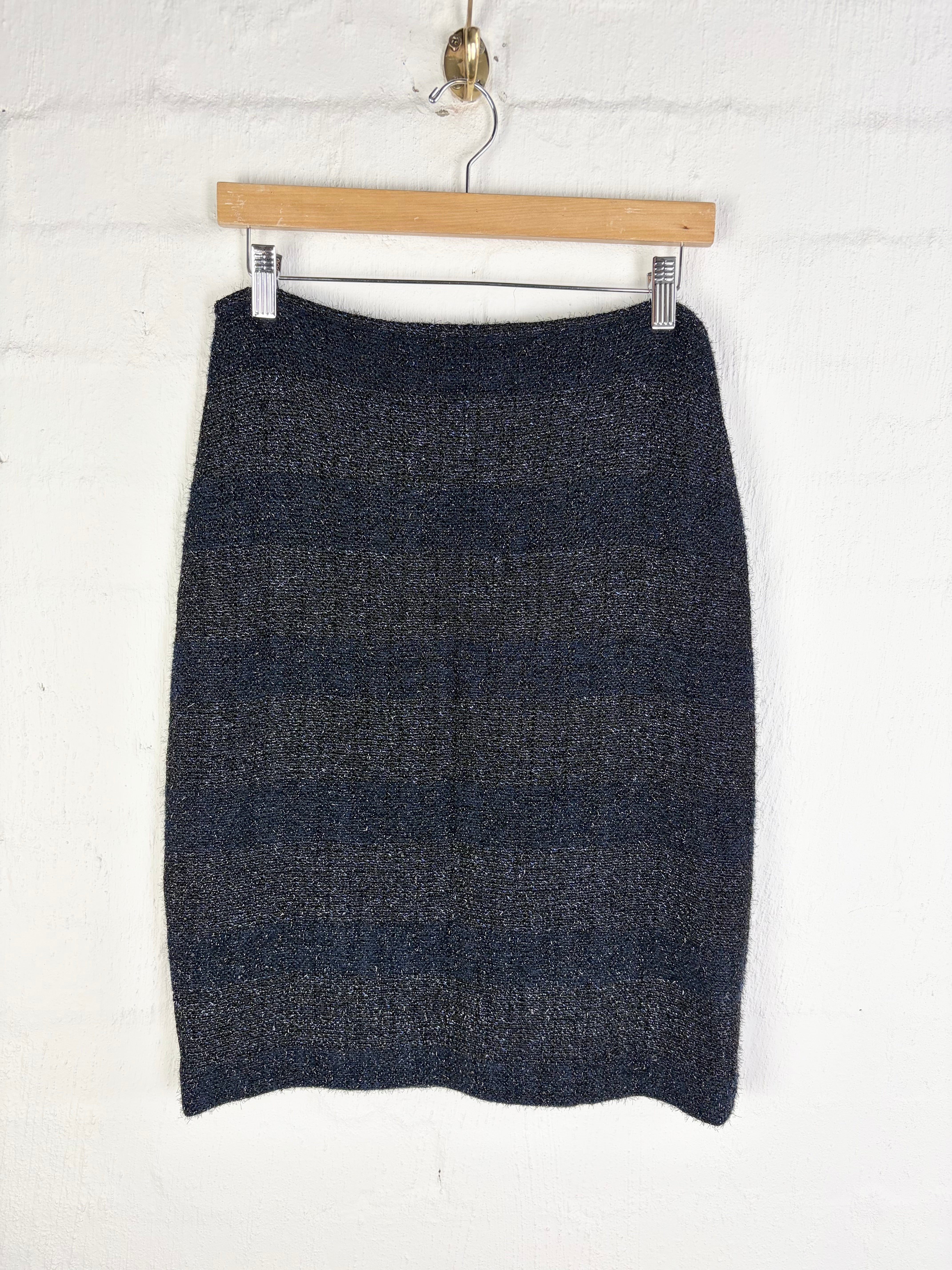 St John Couture Black & Navy Plush Boucle Two Piece - AU8/10