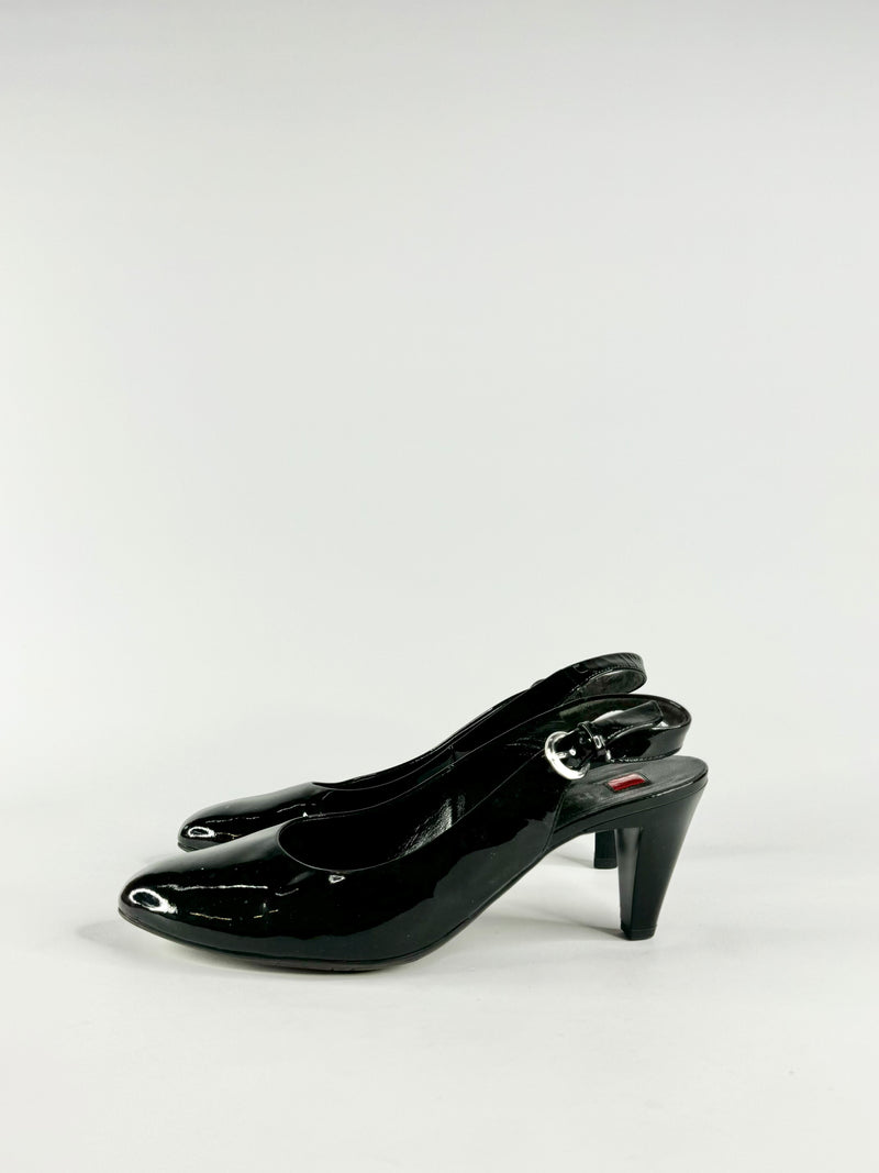 Hogl Black Patent Leather Sling Backs - EU37