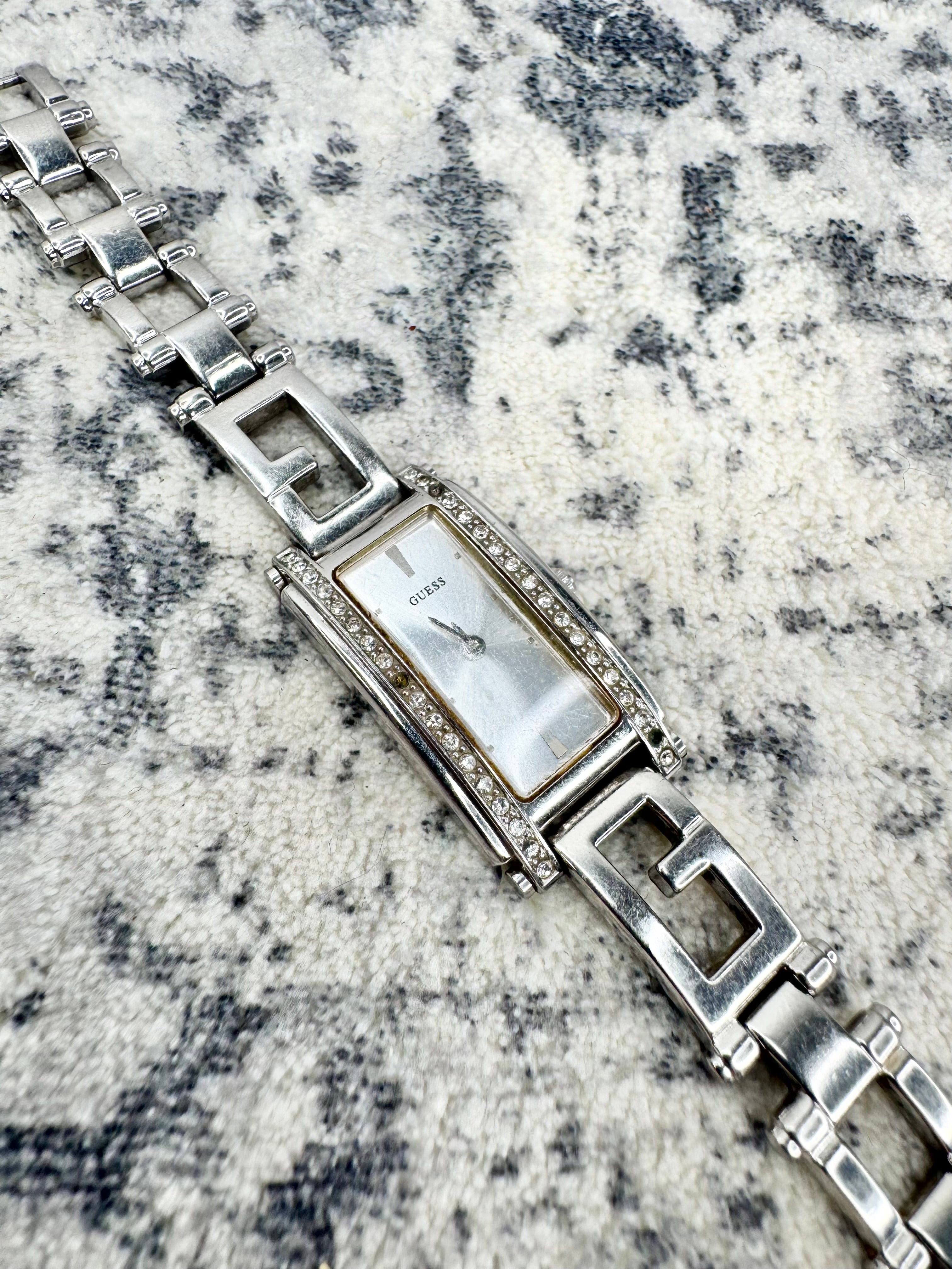 Y2K Guess Silver & Diamonte Embellished Watch