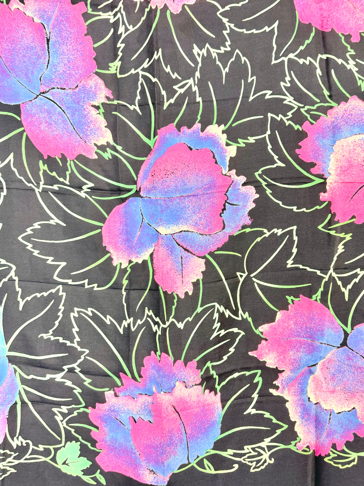 Black Pink Floral Patterned Square Scarf