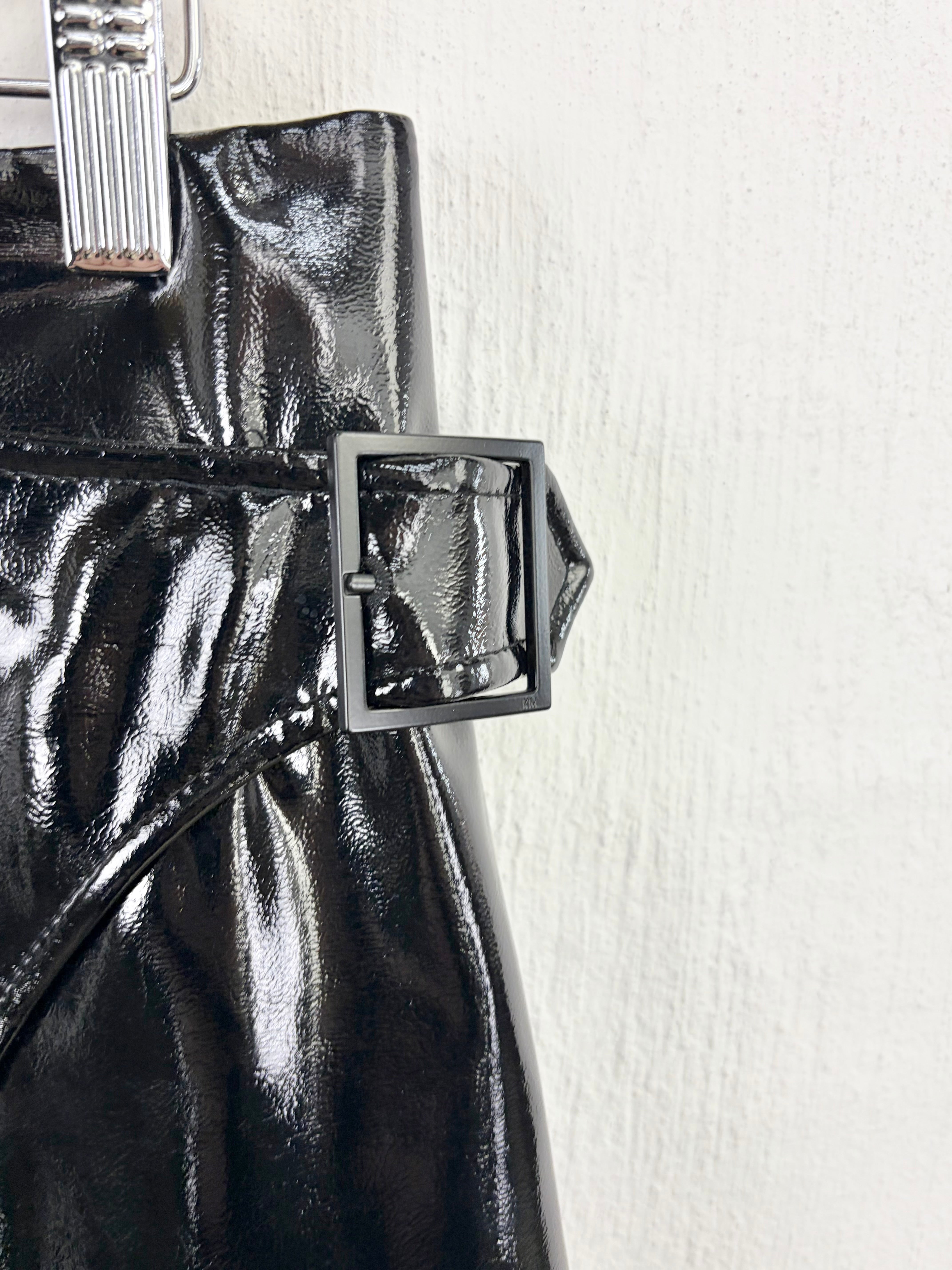 Karen Millen Black Faux Patent Leather Belted Mini Skirt - AU14