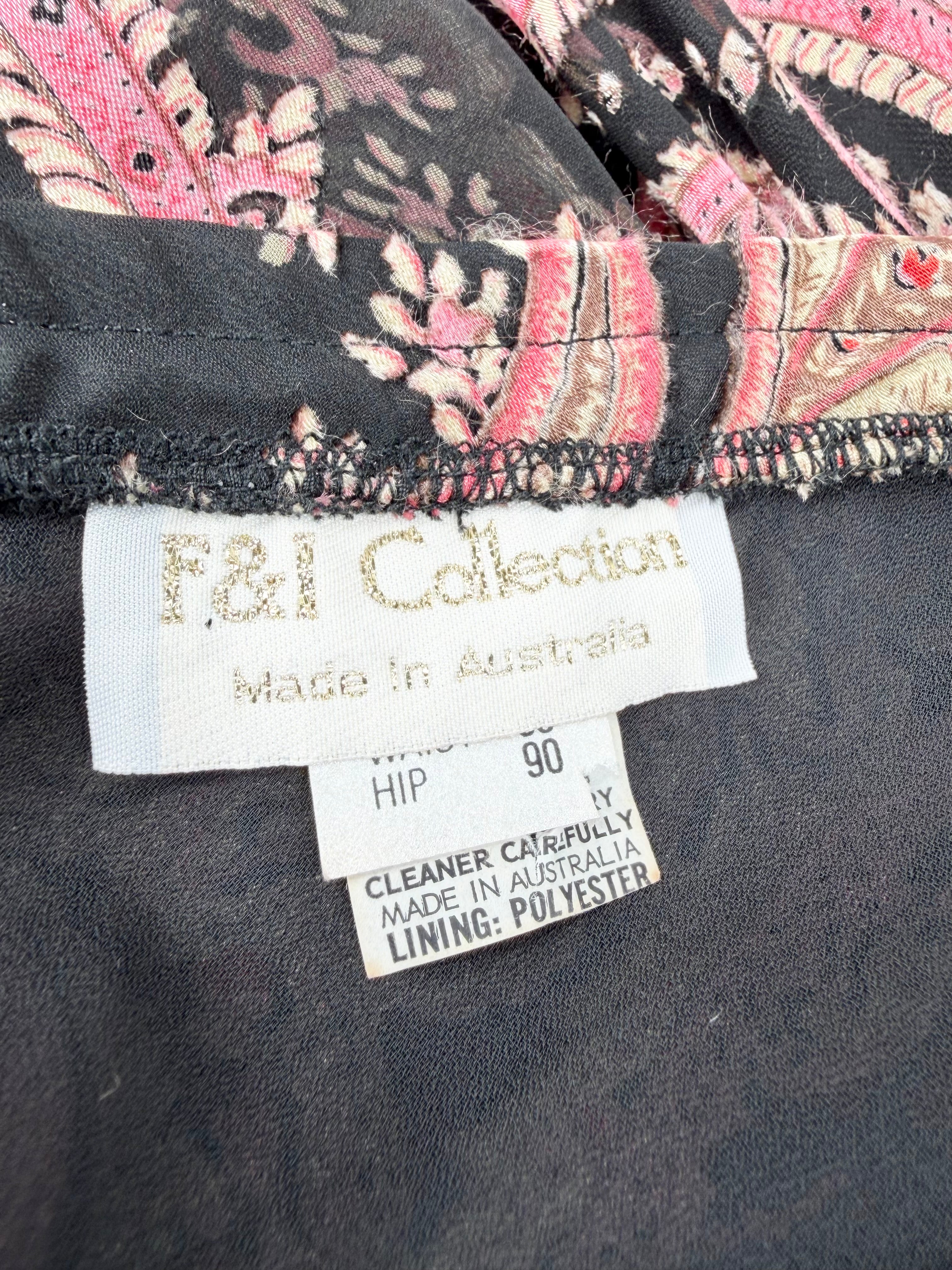 90s Bias Cut Pink & Black Paisley Pattern Midi Skirt - AU12