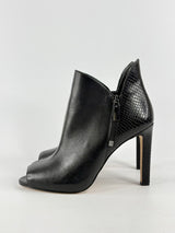 Michael by Michael Kors Black Leather 'Alane' Python Embossed Open-Toe Ankle Boots - EU40