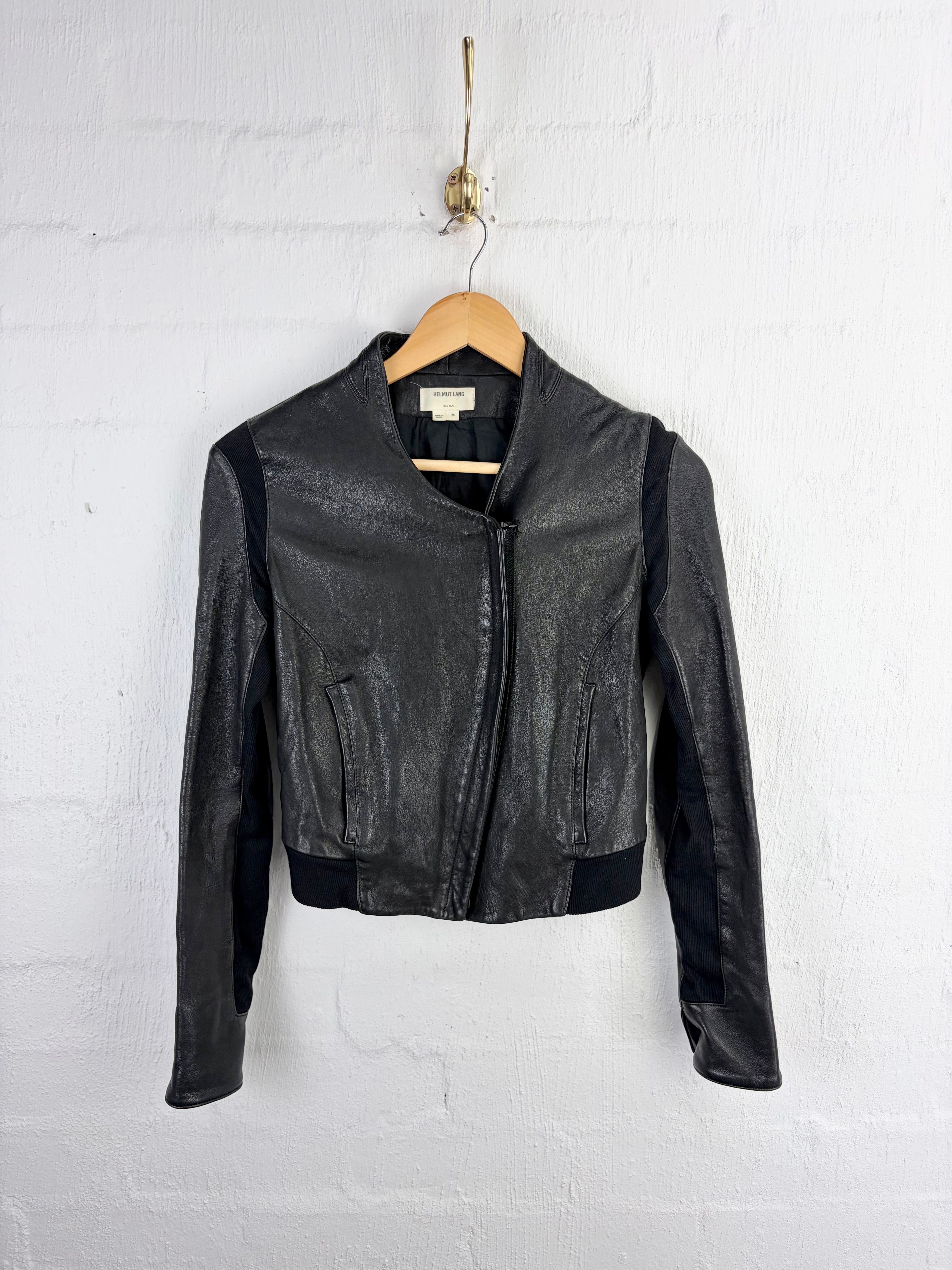 Helmut Lang Black Leather Asymmetrical Zippered Jacket - AU6/8