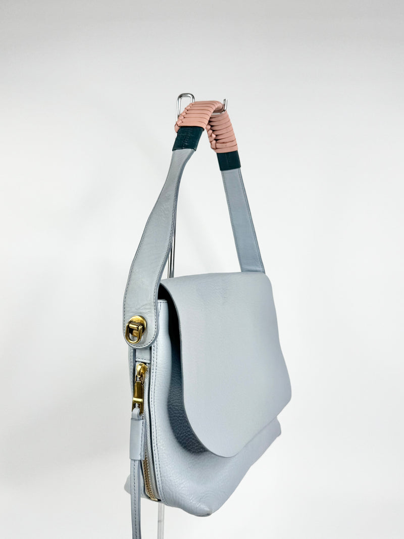 Fossil Cornflower Blue Grained Leather Shoulder Bag