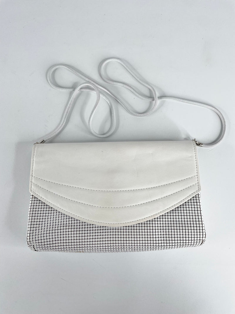 Glomesh White Leather Combination Envelope Crossbody Bag