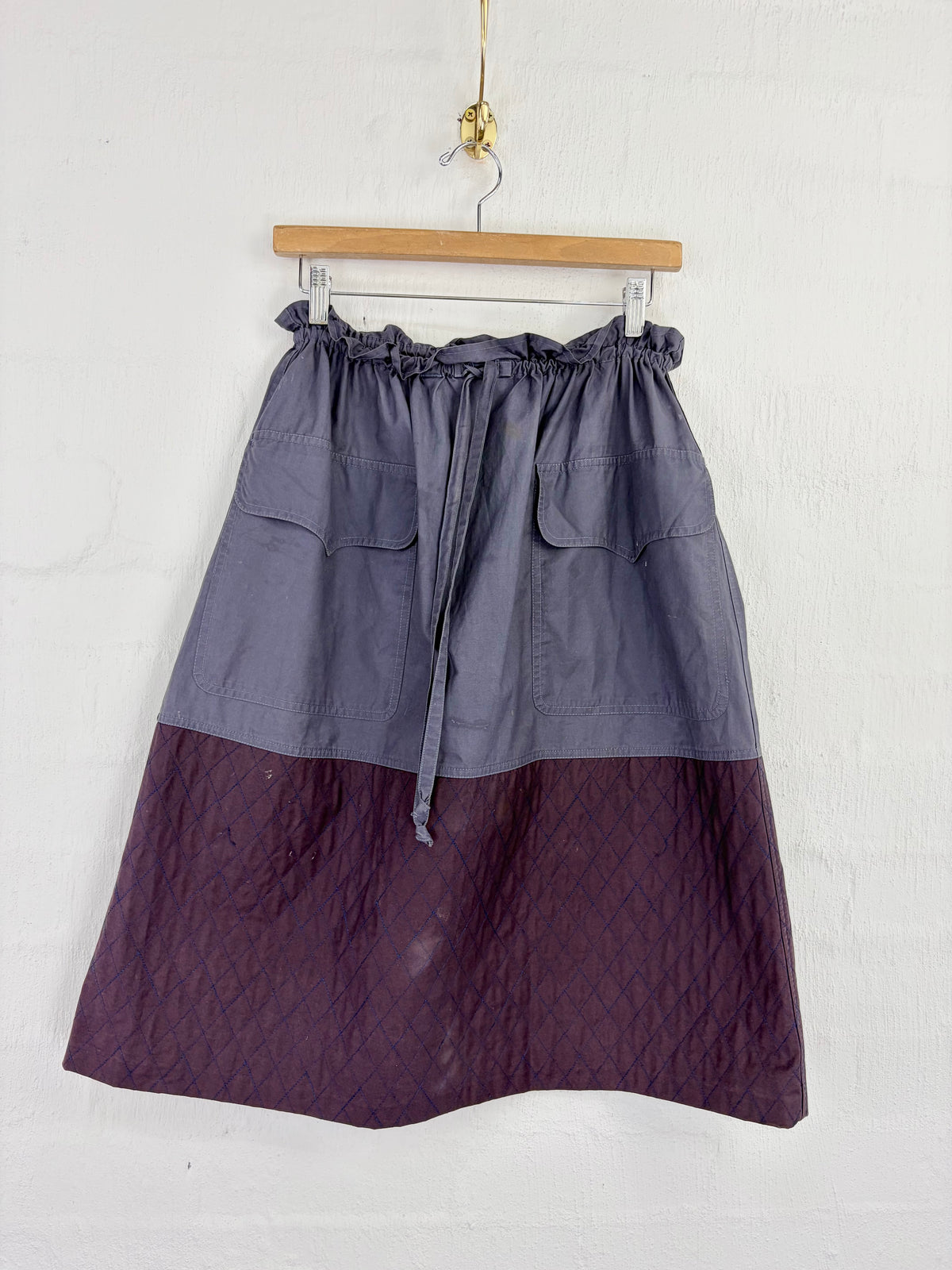 Vintage Yves Saint Laurent Rive Gauche Grey & Purple Diamont Stitch Drawstring Skirt - AU10/12