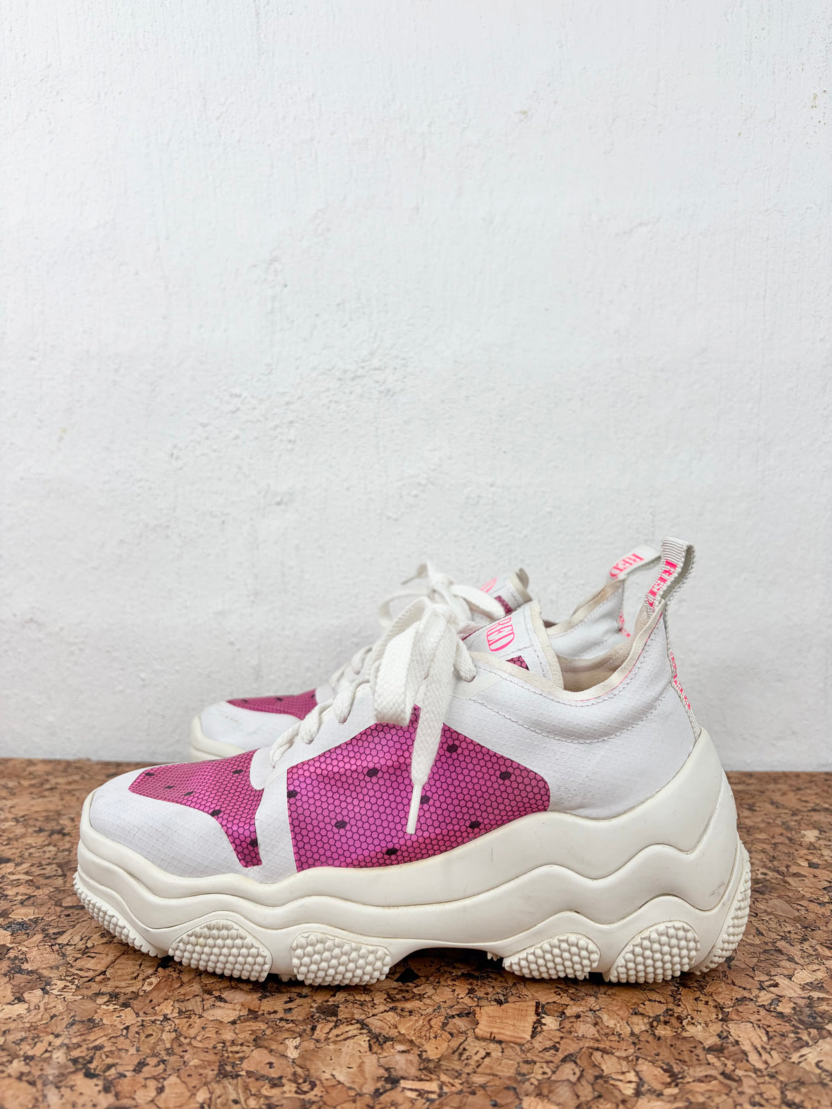Red Valentino Pink & White Polka Dot Motif See-Through Lace Up Sneakers - EU36