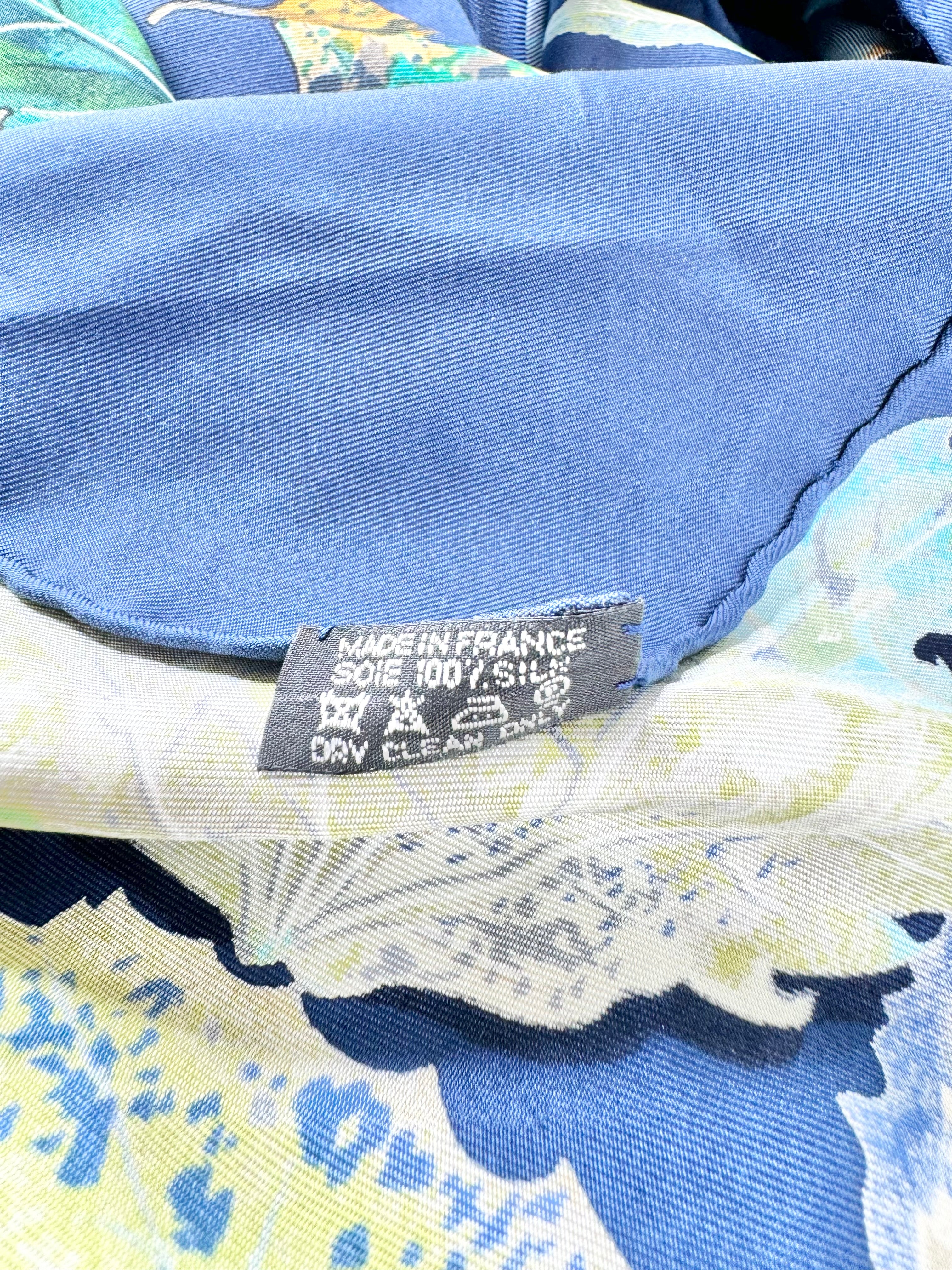 Hermès Blue 'Feuilles D'Automne Tourbillons' Silk Scarf