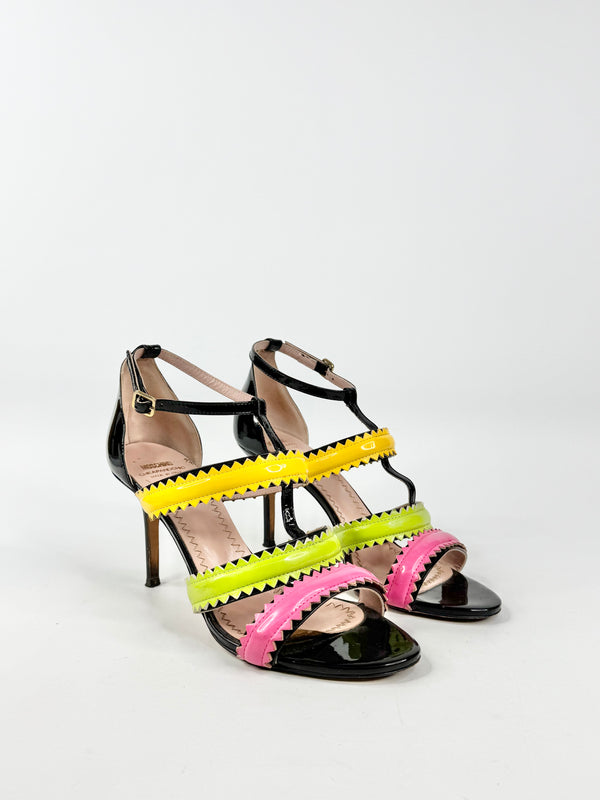 Moschino Cheap & Chic Black, Pink, Green & Yellow Patent Leather Stilettos - EU40