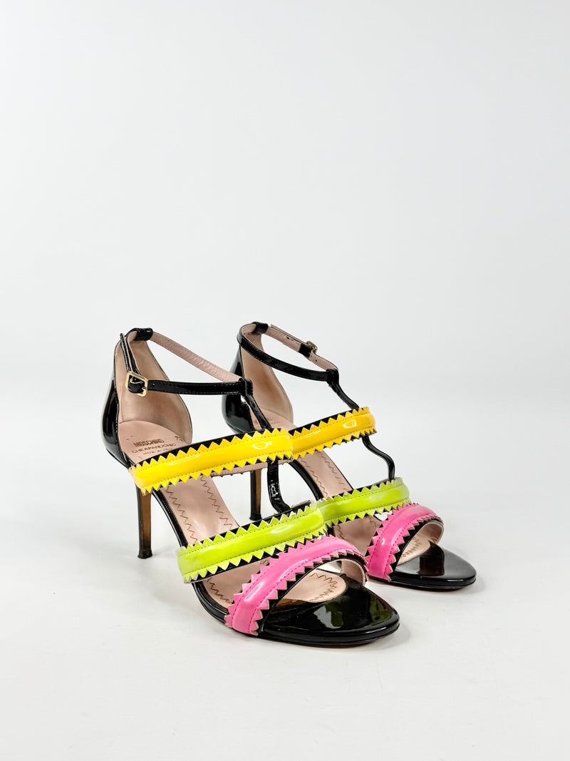 Moschino Cheap & Chic Black, Pink, Green & Yellow Patent Leather Stilettos - EU40