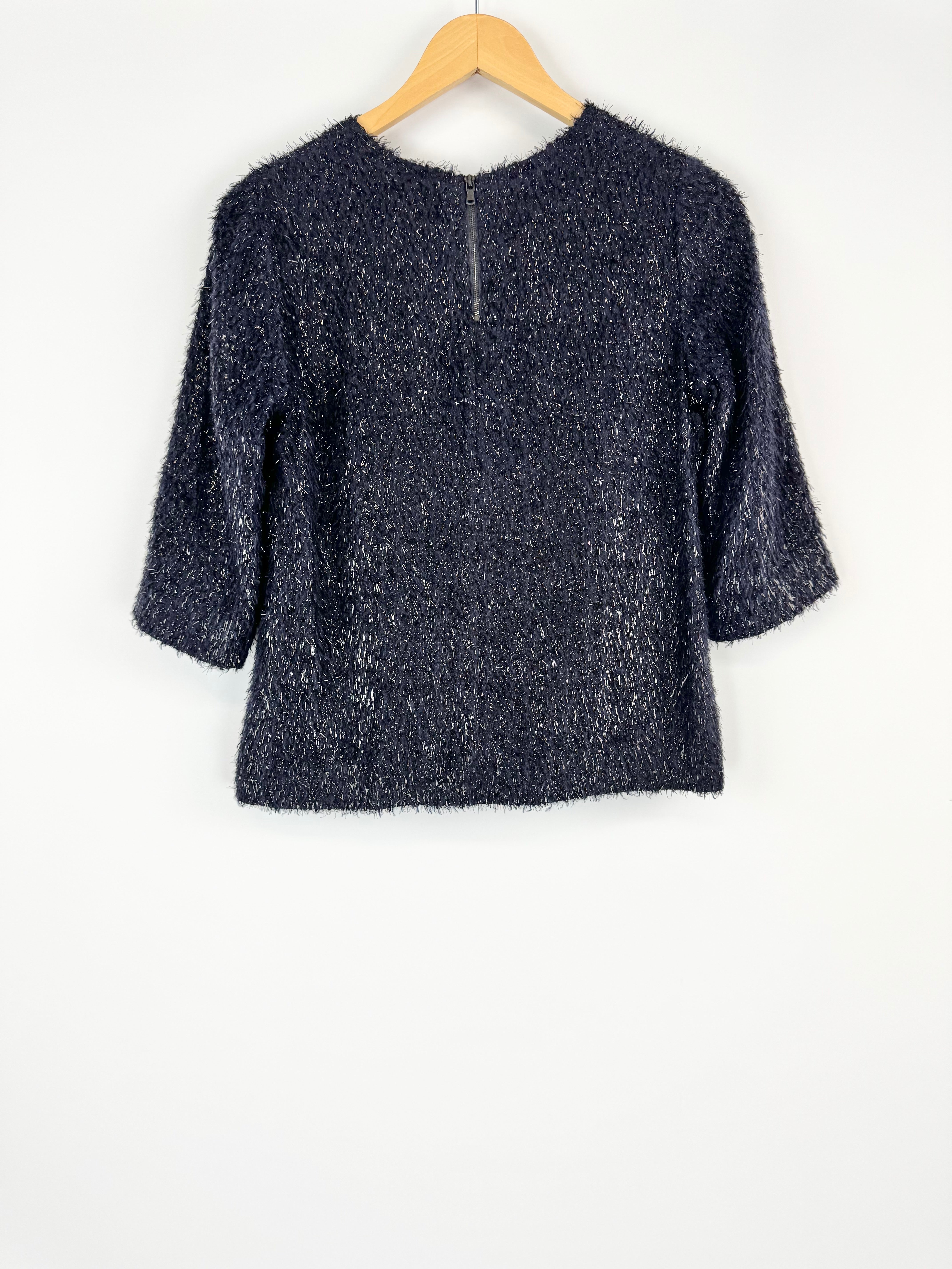LifewithBird Black & Navy Metallic Frill Top - AU8