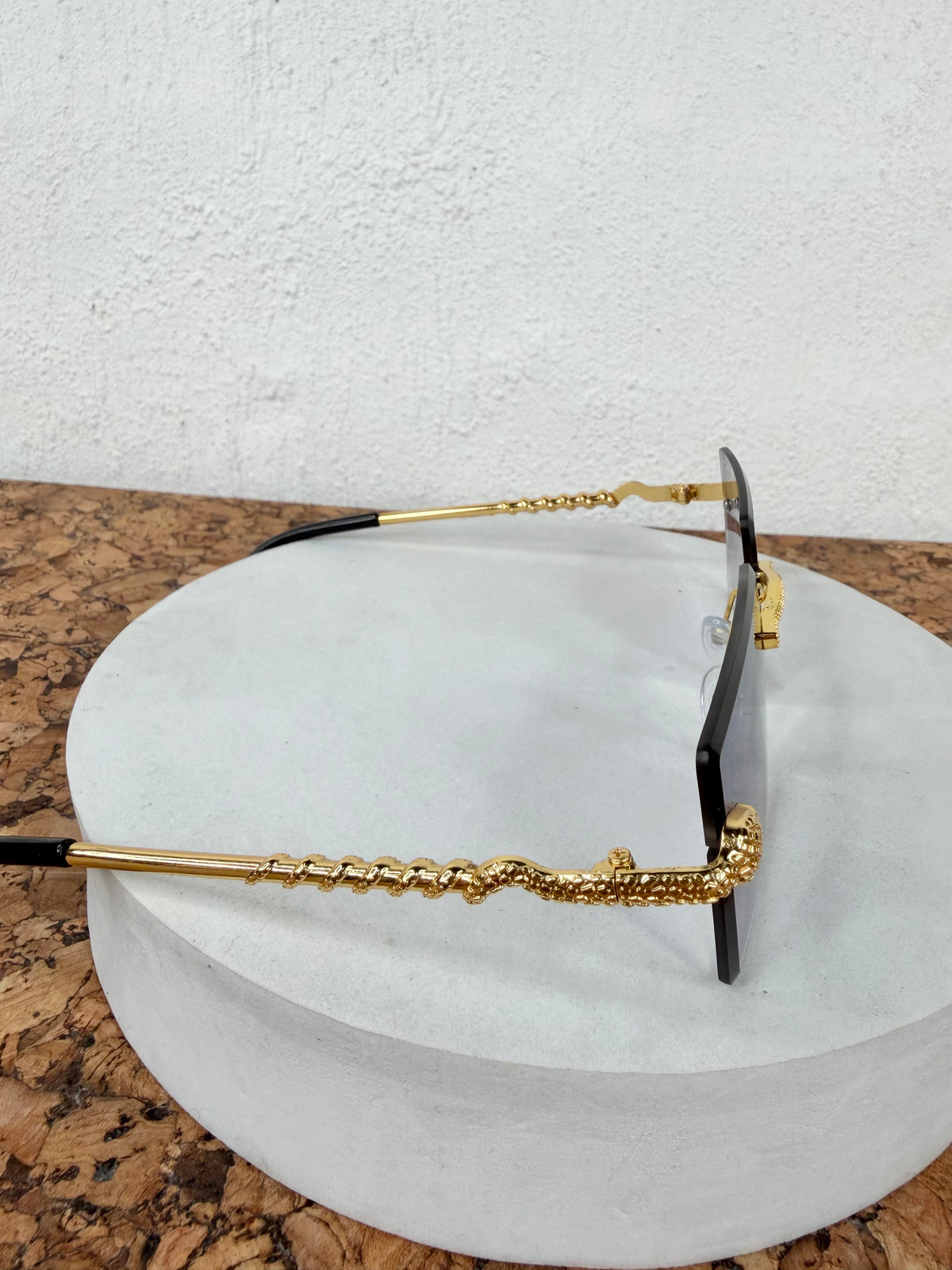 Rimless Gold Snake Embellished Grey Gradient Sunglasses