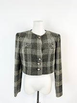 Valentino Miss V Brown & Cream Glen Plaid Cropped Blazer - AU10