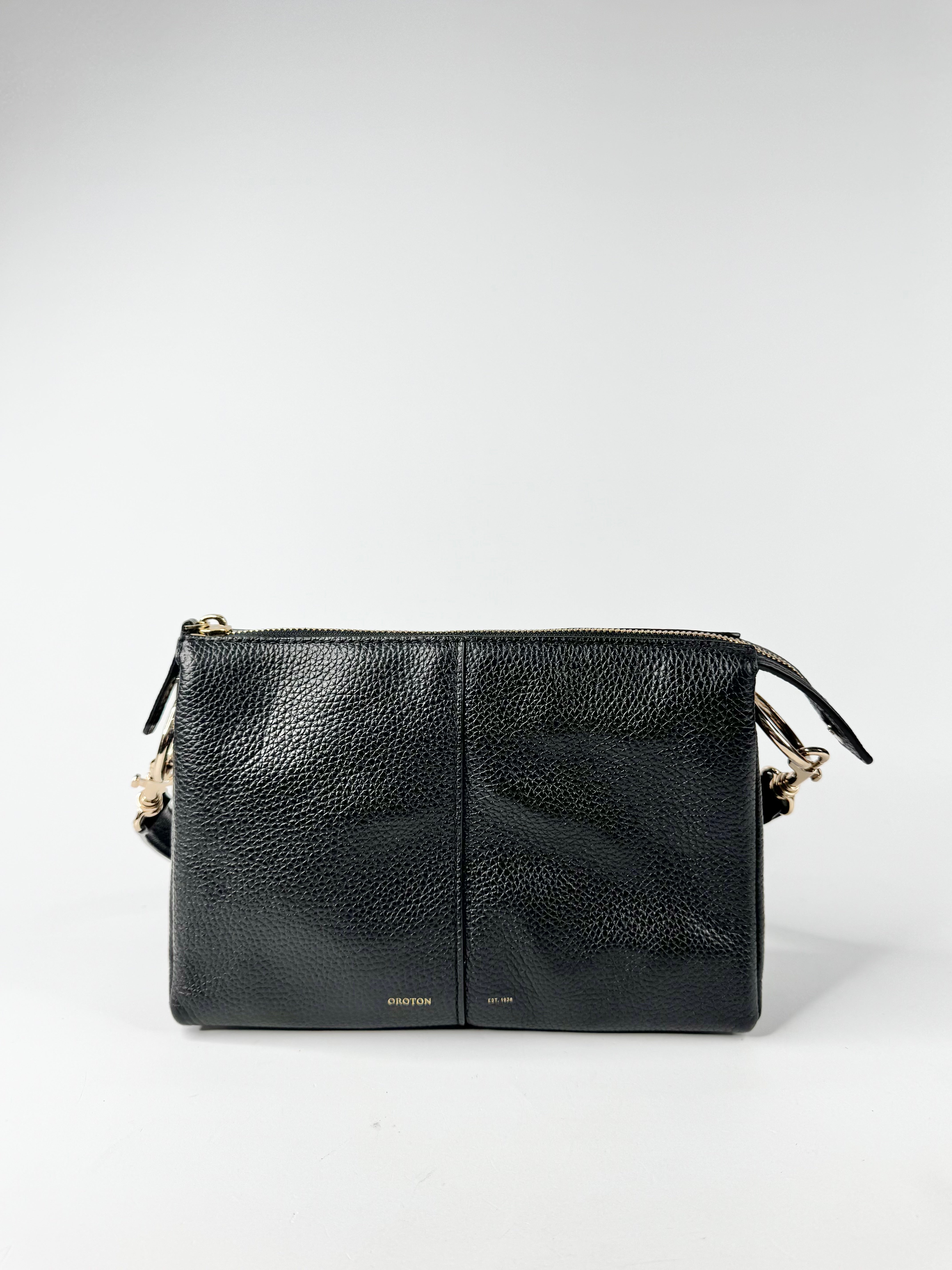 Oroton Black Grained Leather Cross Body Bag