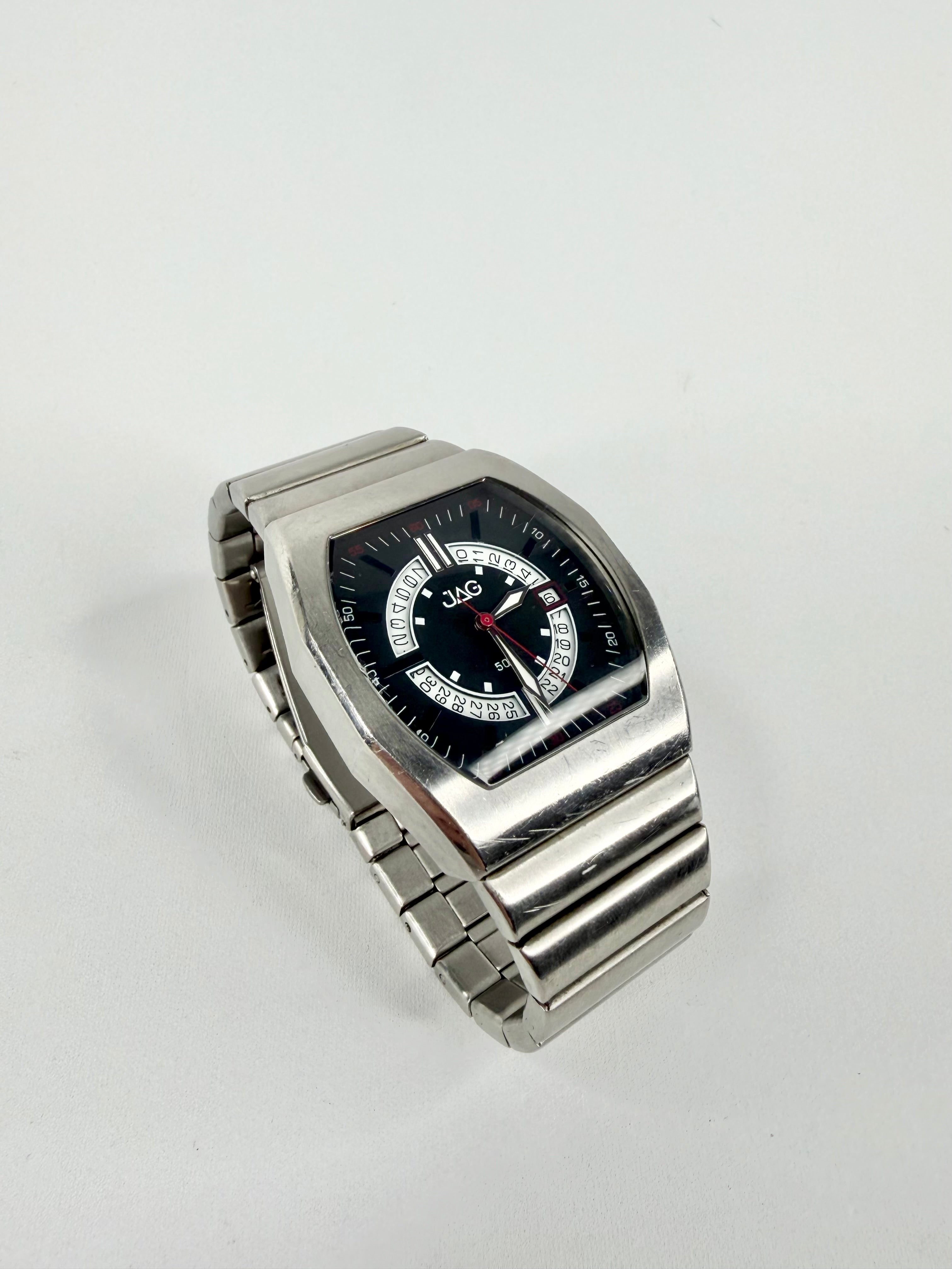 Jag Silver Stainless Steel Retro-Futuristic Black Dial Watch