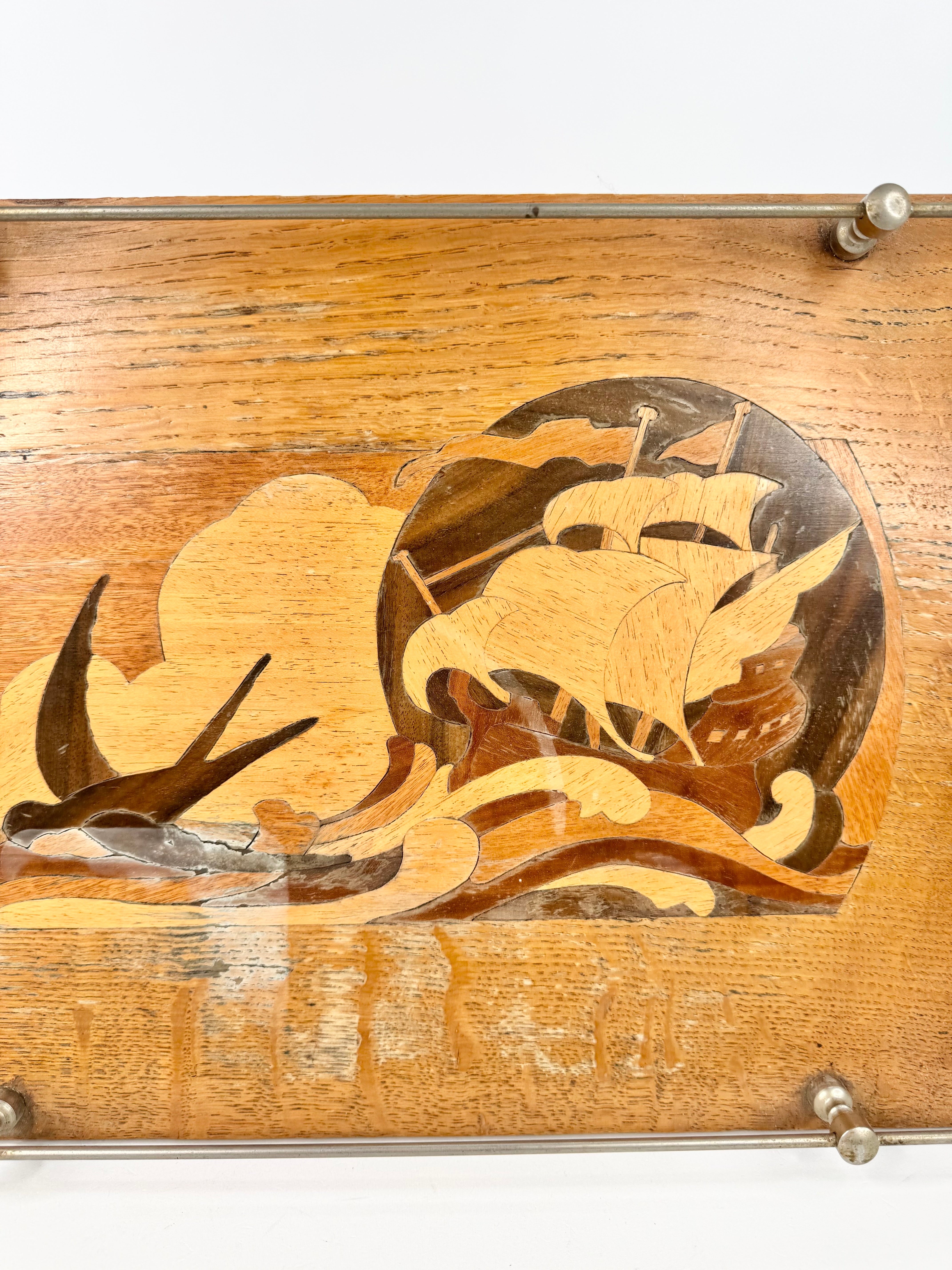 Vintage Swallow & Ship Marquetry Tray