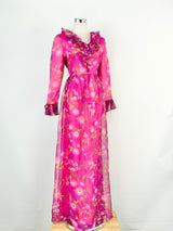 Vintage 70s Pink Floral Maxi Dress - AU8