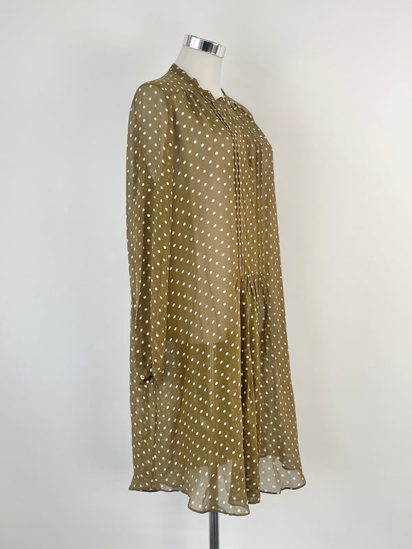 Lee Mathews Taupe Dotted Sheer Silk Blouse - AU10