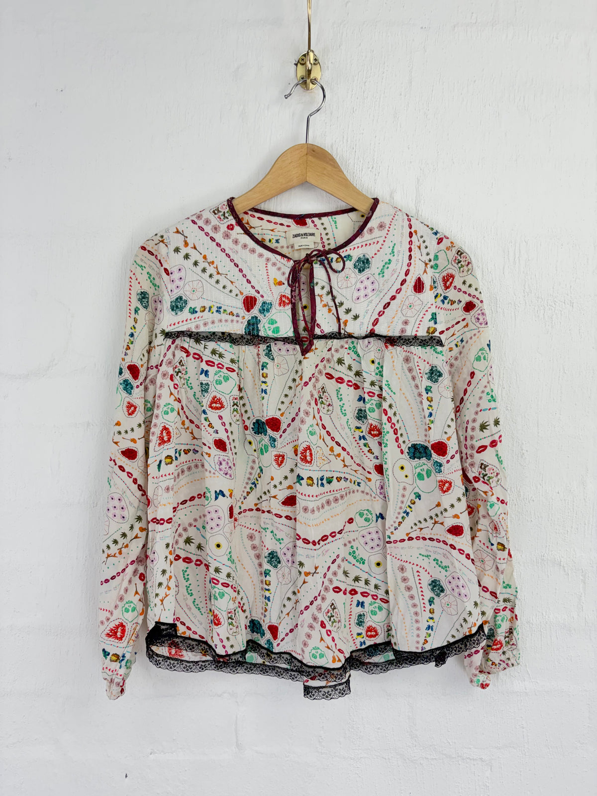 Zadig & Voltaire White Patterned Keyhole Blouse - AU10/12