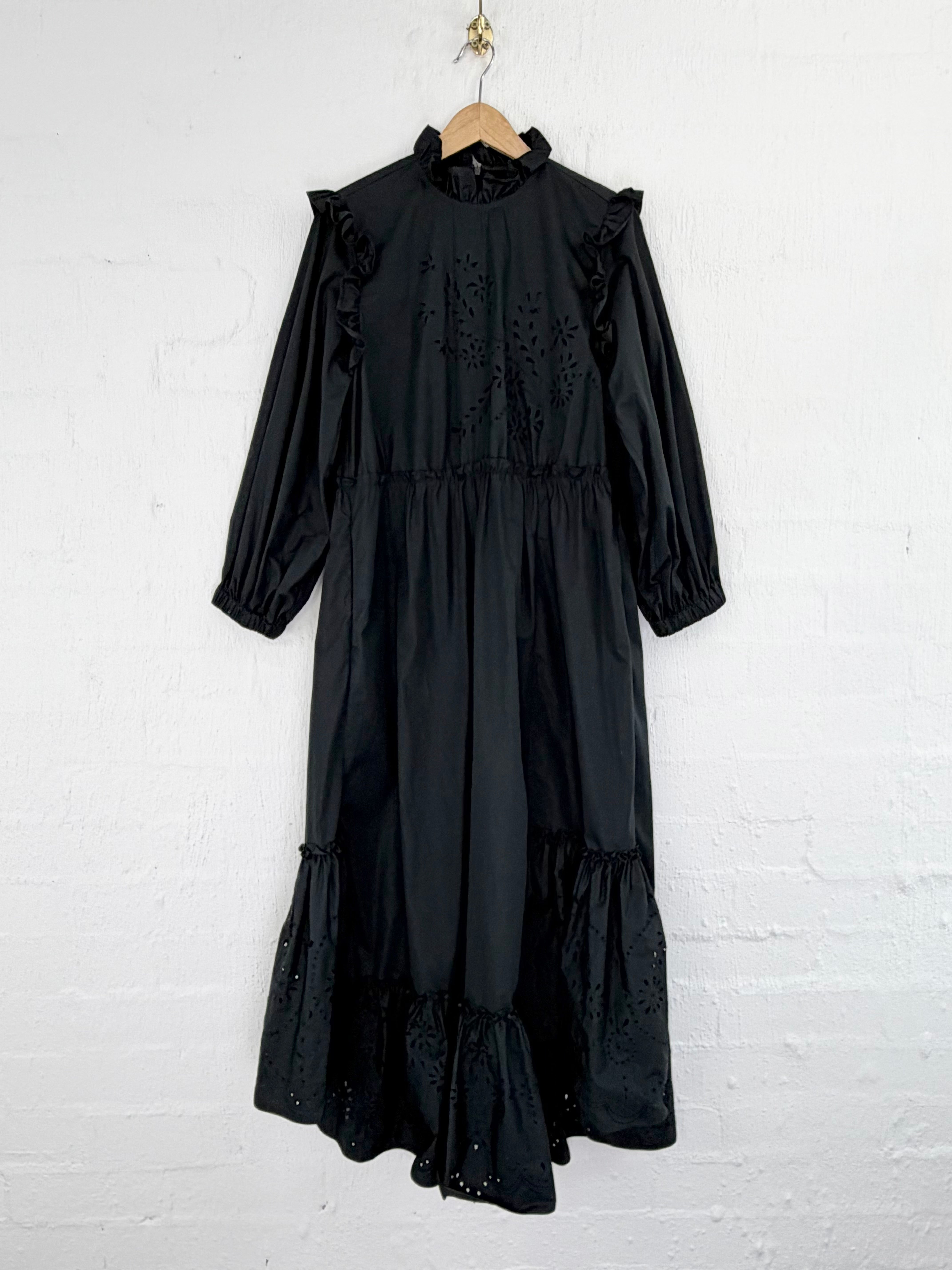 Biyan Black Ruffle Trim Long Sleeve Prairie Dress - AU12