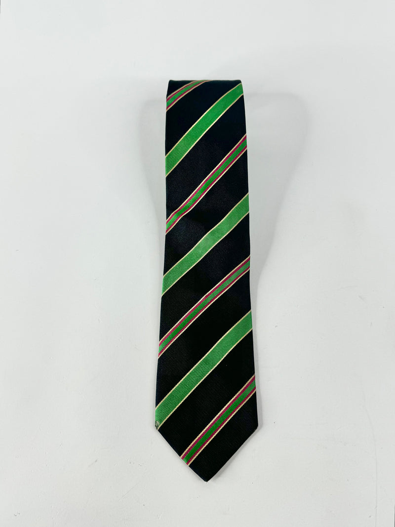 Vintage Blue & Green Stripe Silk Tie