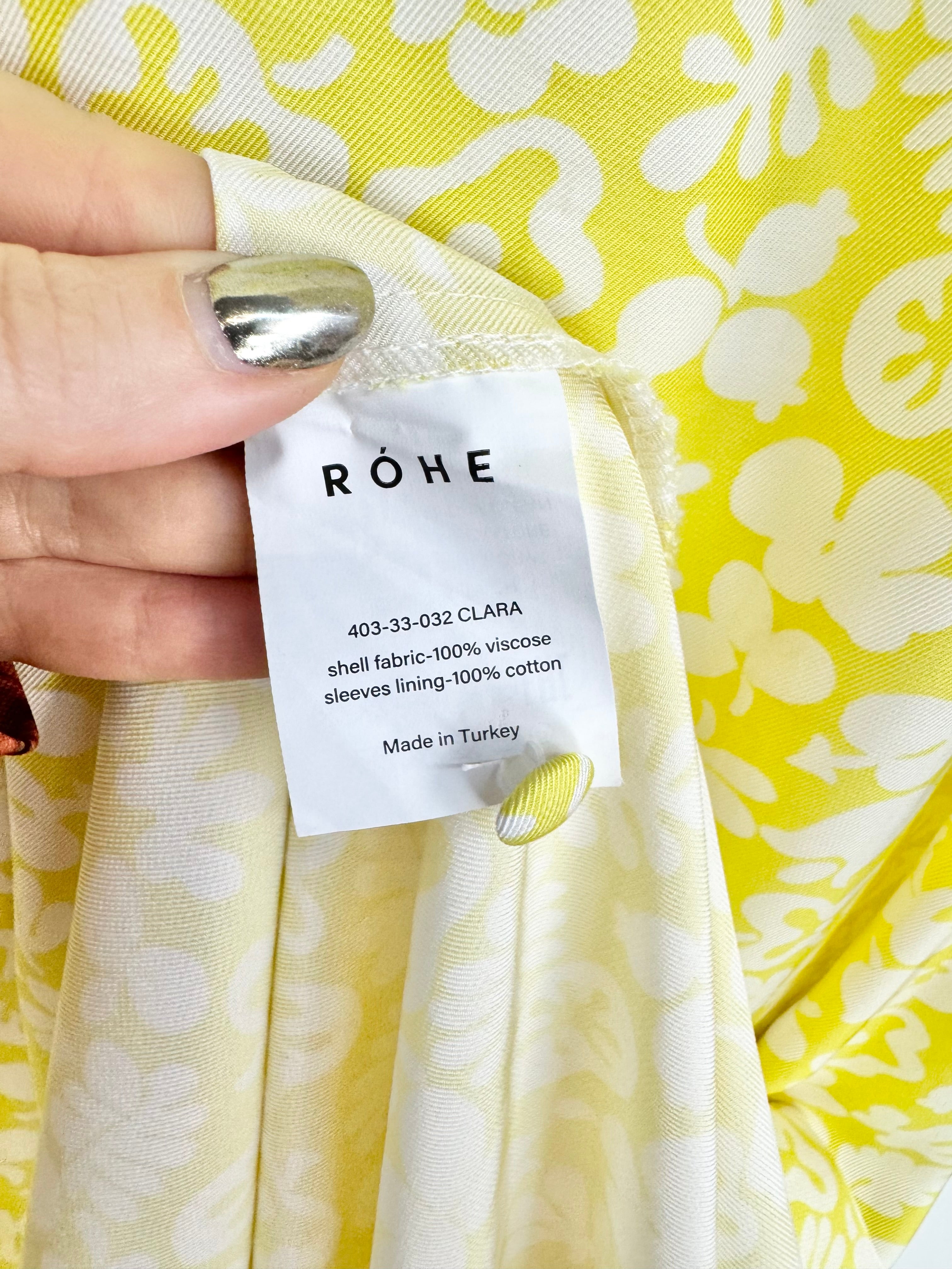 Rohe Yellow Floral Printed Puff Sleeve V-Neck Midi Dress - AU10
