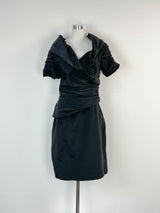 Geoff Bade Vintage Black Ruch Tiered Midi Dress - AU10/12