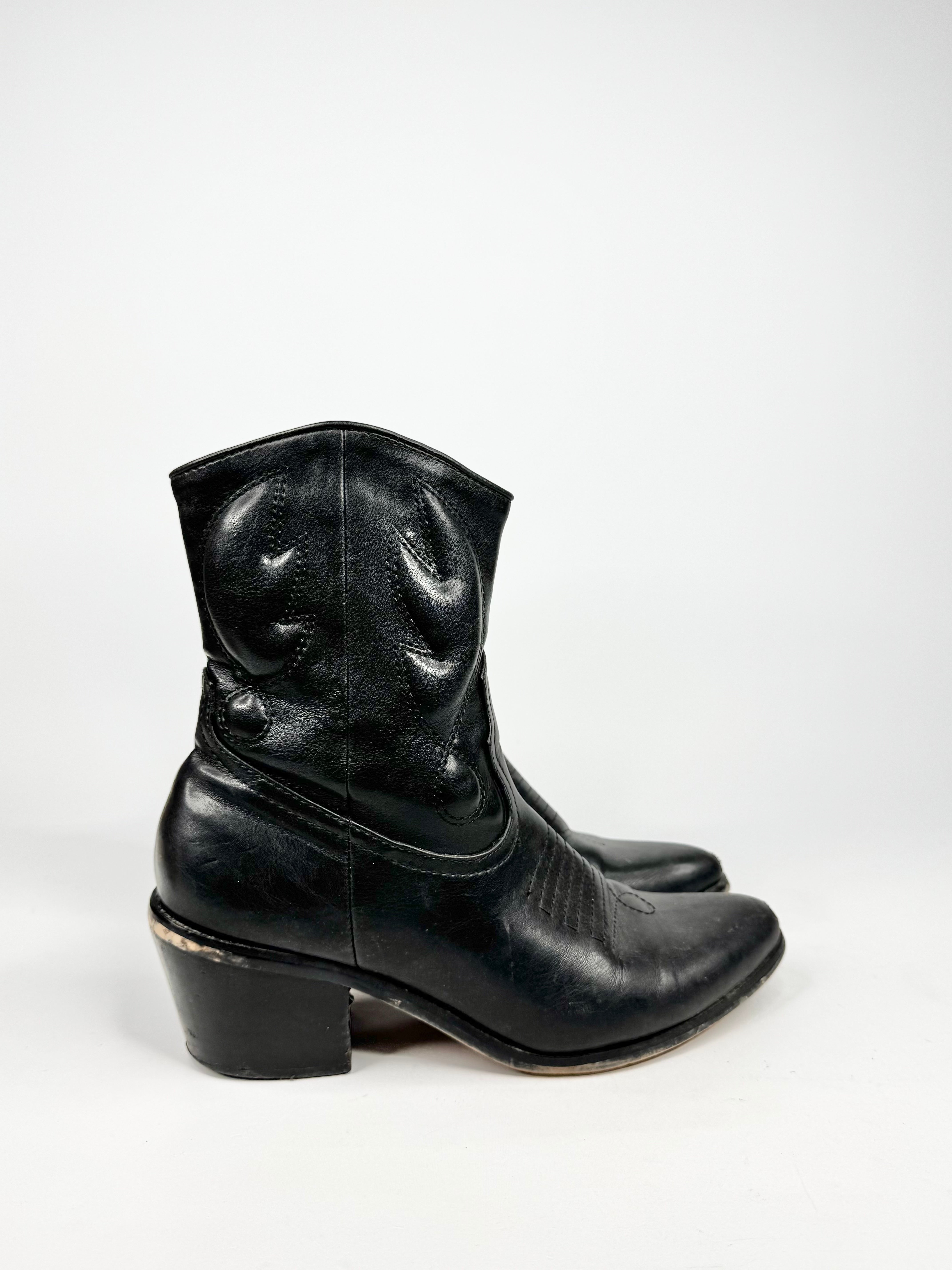 MFW Black Cowboy Style Ankle Boots - EU40