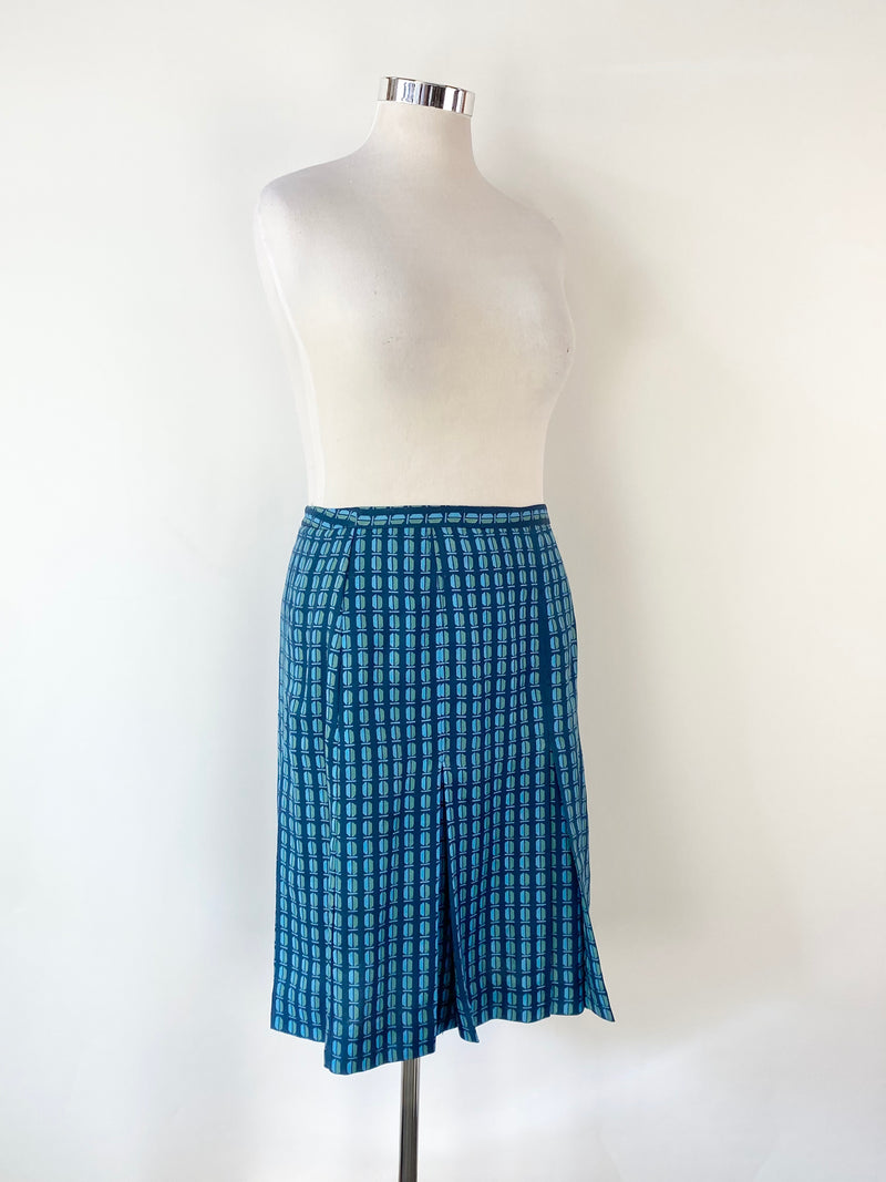 Tory Burch Blue Patterned Wool & Silk Skirt - AU12