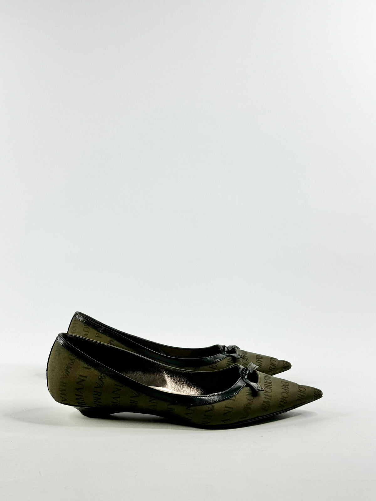 Emporio Armani Olive Green Logo Pattern Ballet Flats - EU38