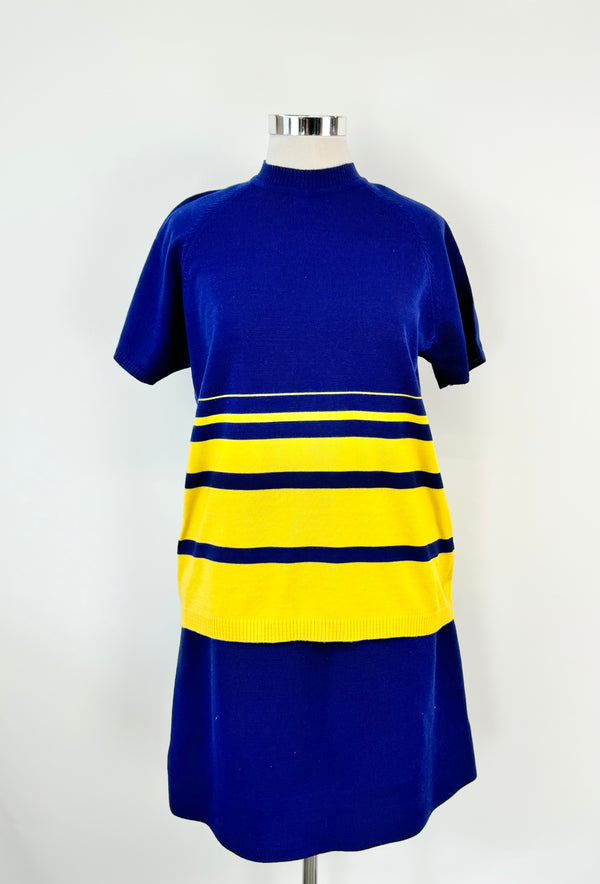 Vintage Hand Made Blue & Yellow Three Piece Suit - AU12/14