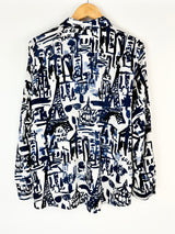 Karl Lagerfeld Blue & White Watercolour Illustrated Blouse - AU10/12