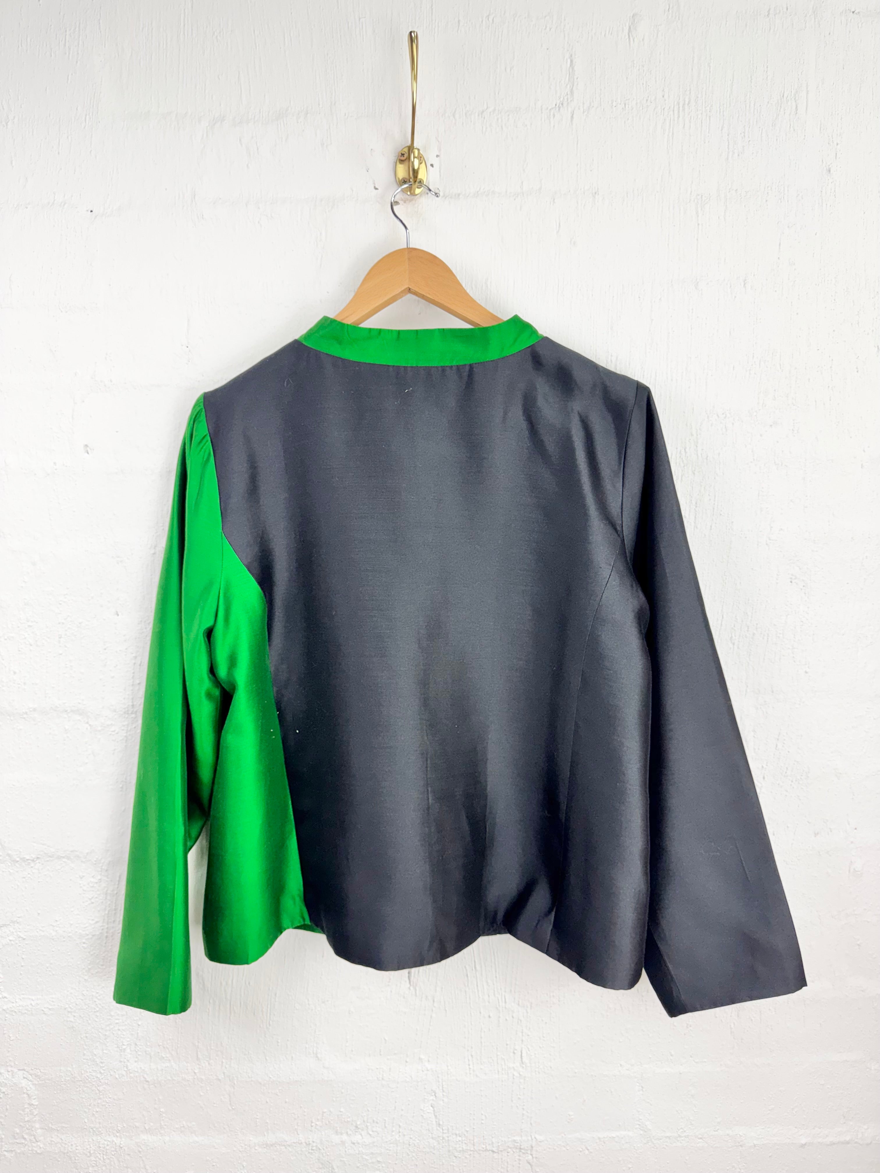 Bob Mackie Wearable Art Emerald Green & Black Silk Evening Jacket - AU12