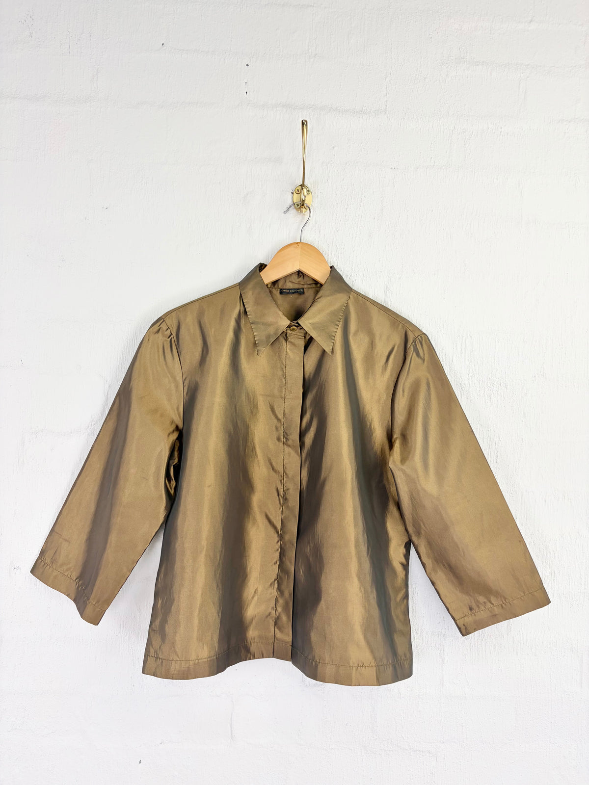 Carla Zampatti Olive Green Duo-Tone Blouse - AU14